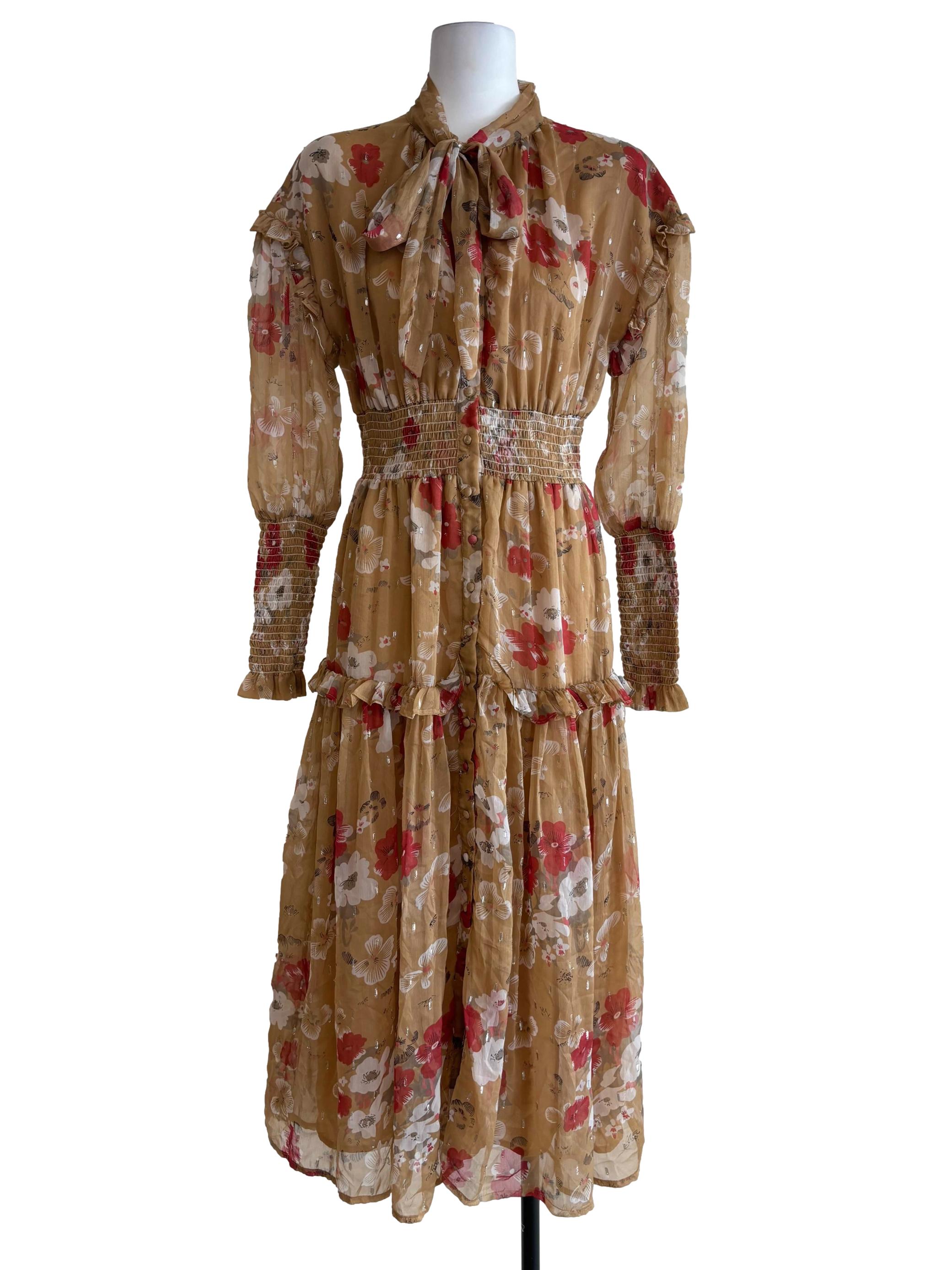 Buff Brown Printed Tier Dress