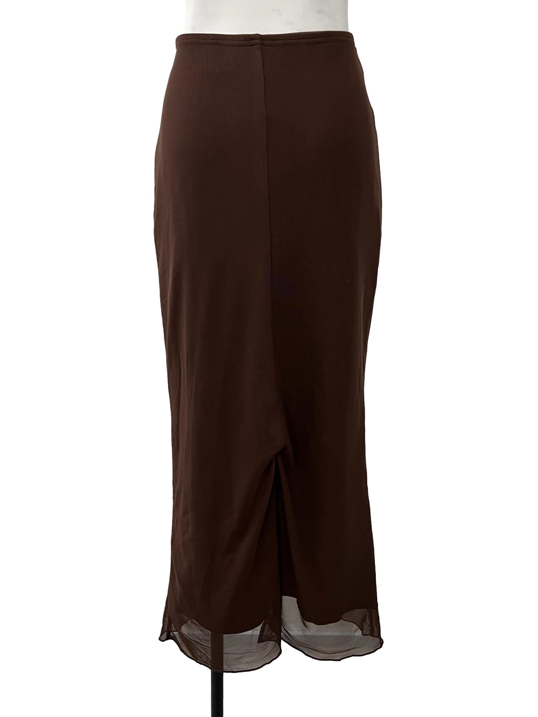 Brown Mesh Bias Skirt