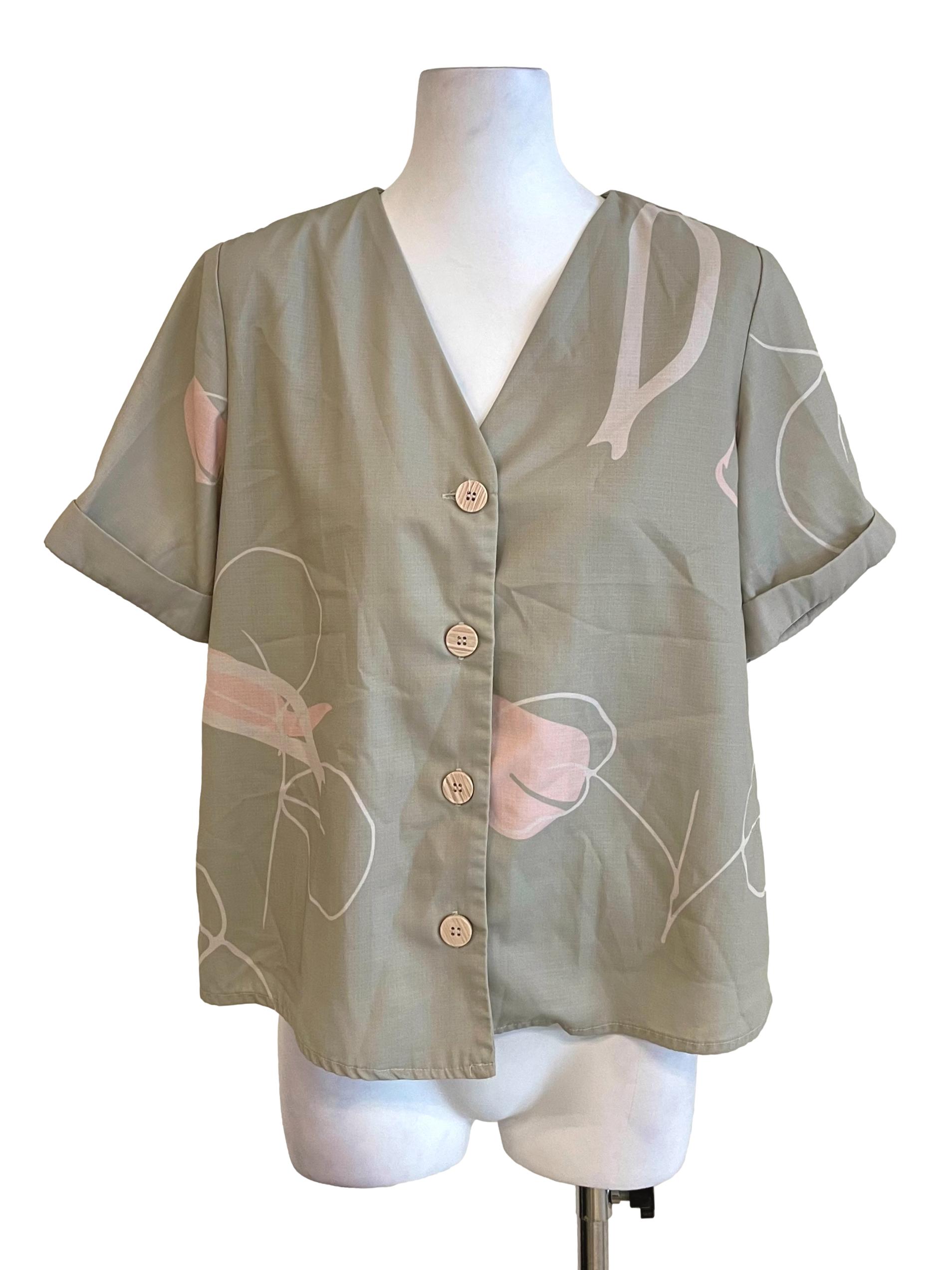 Sage Cuffed Sleeves Button Top