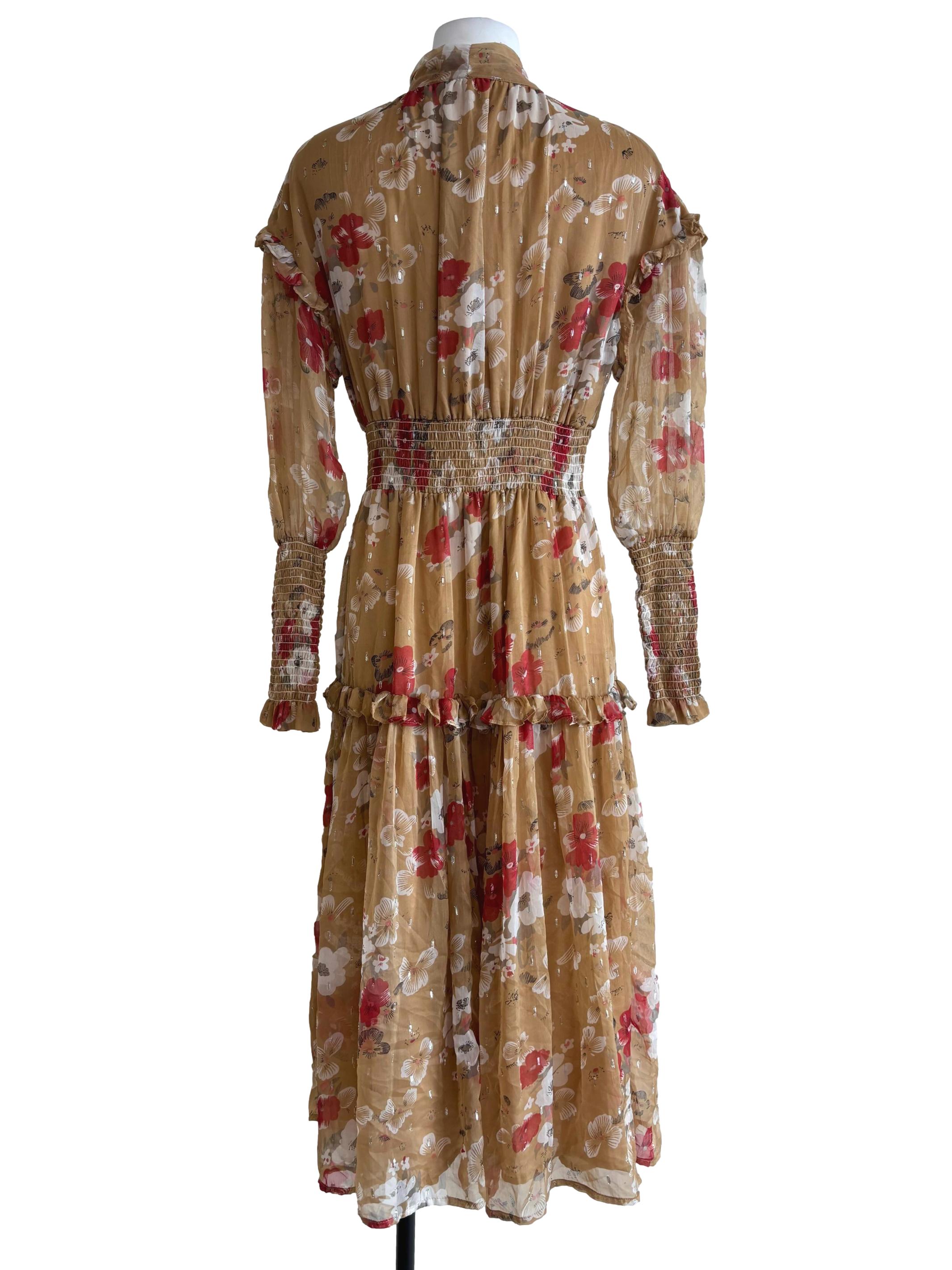 Buff Brown Printed Tier Dress