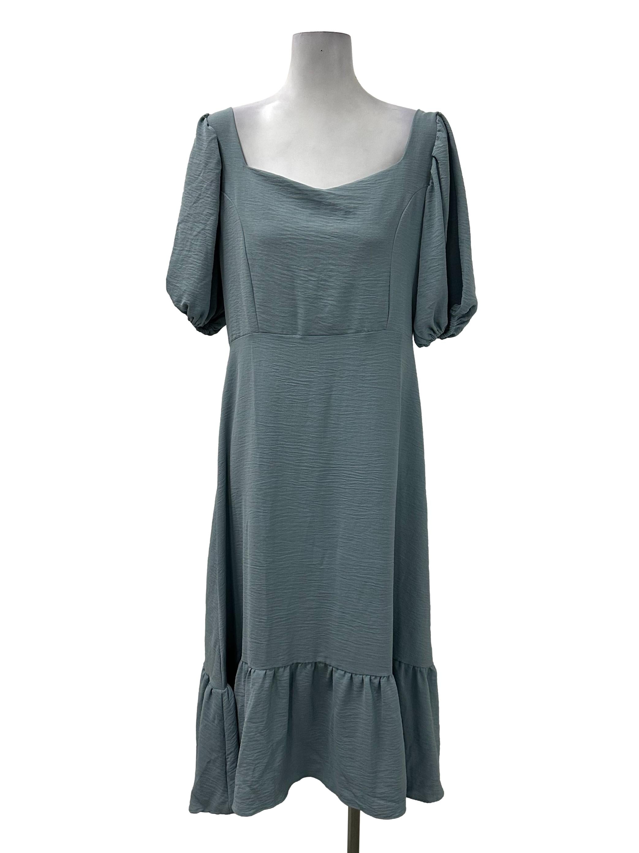 Blue Puffy Sleeve Dropwaist Dress