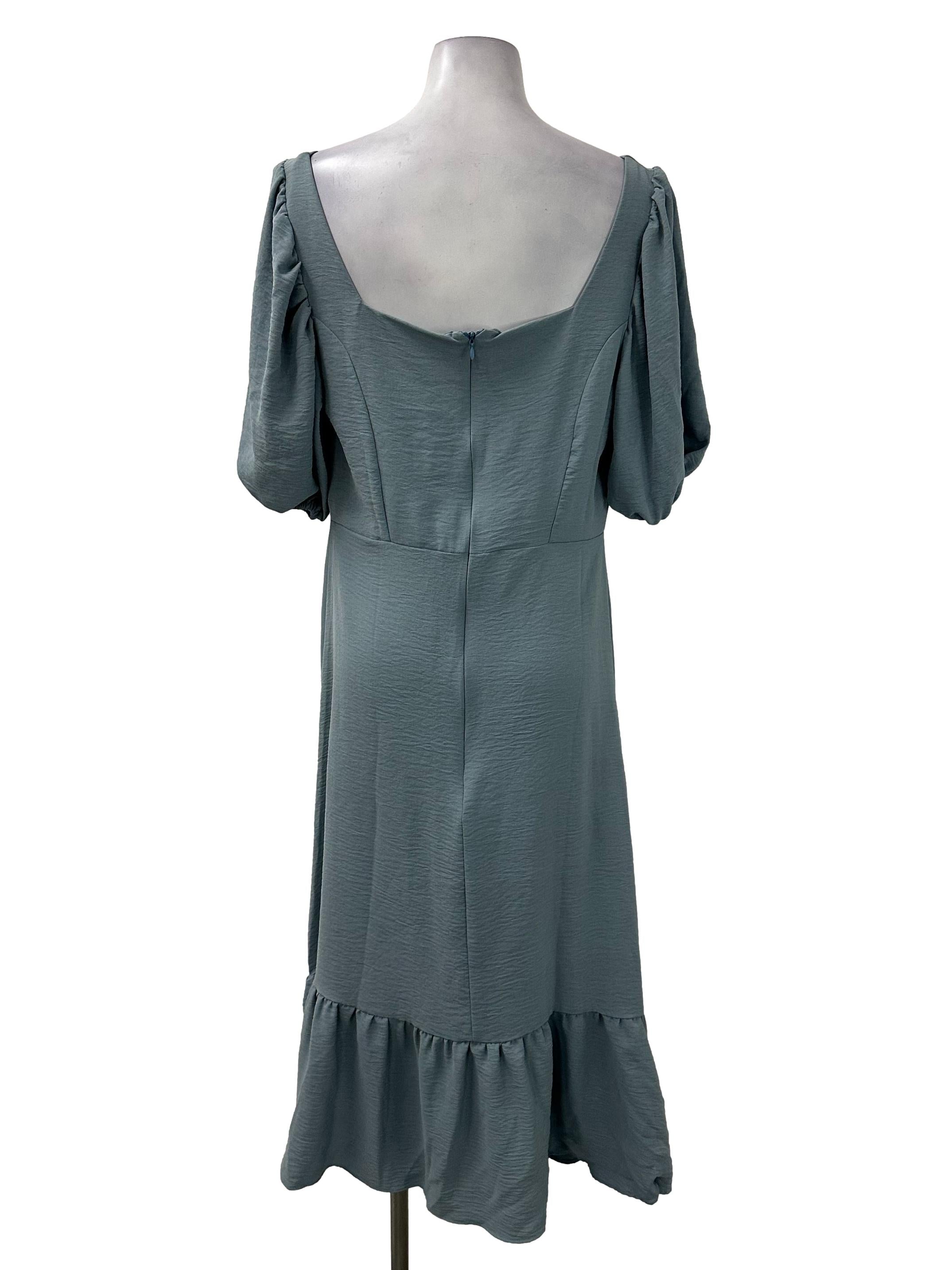 Blue Puffy Sleeve Dropwaist Dress