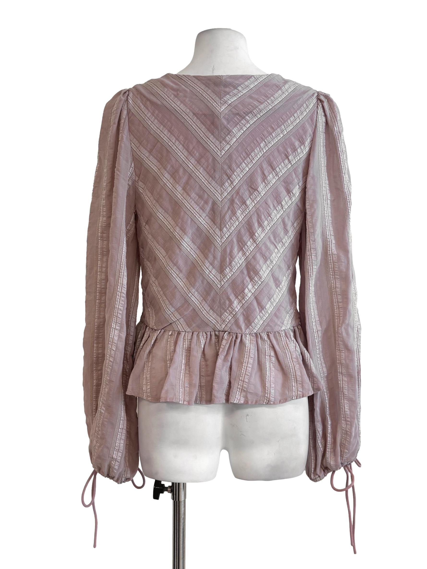 Dusty Rose Long Sleeve Striped Peplum Blouse