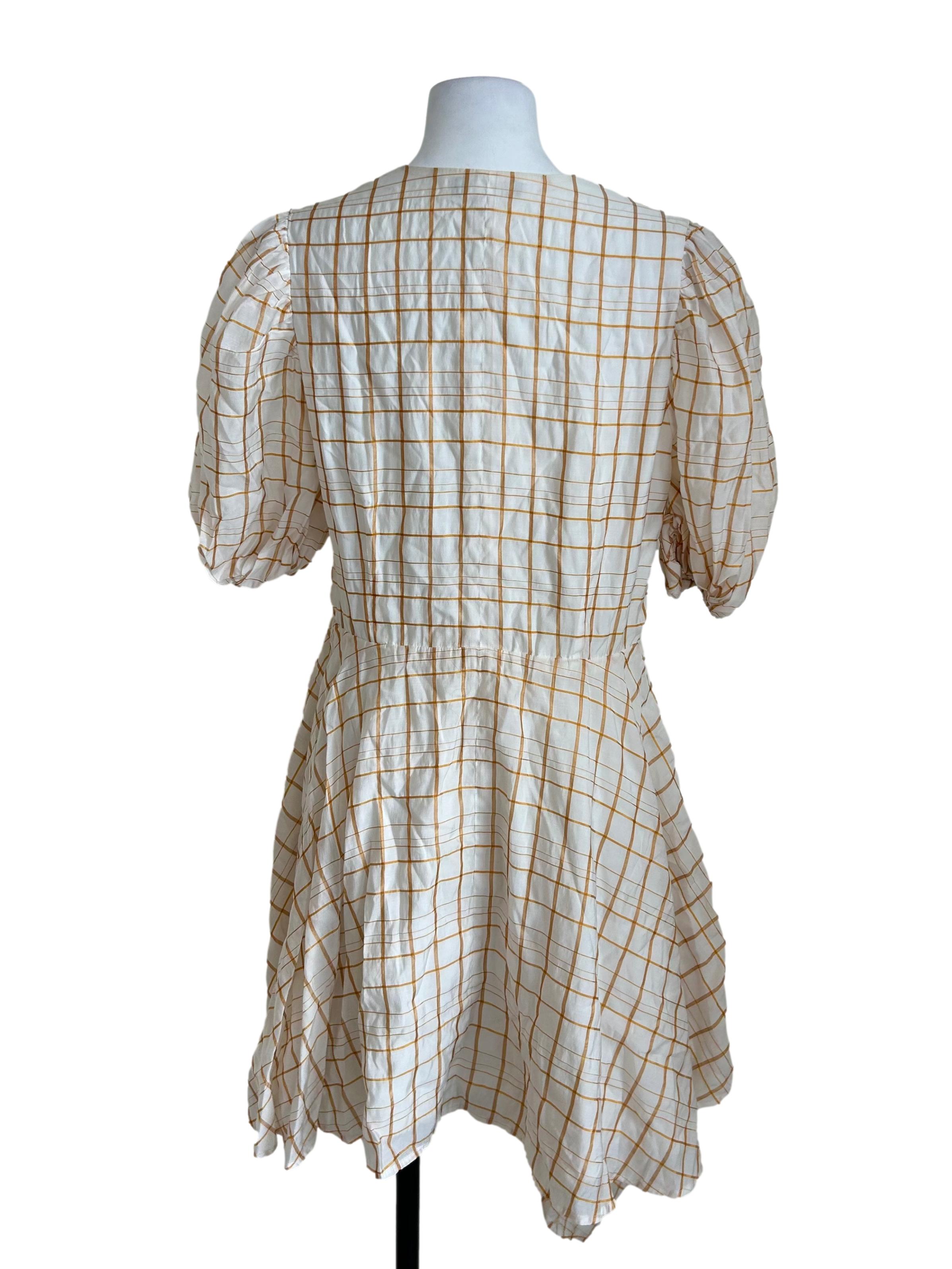 White Orange Grid Wrap Dress