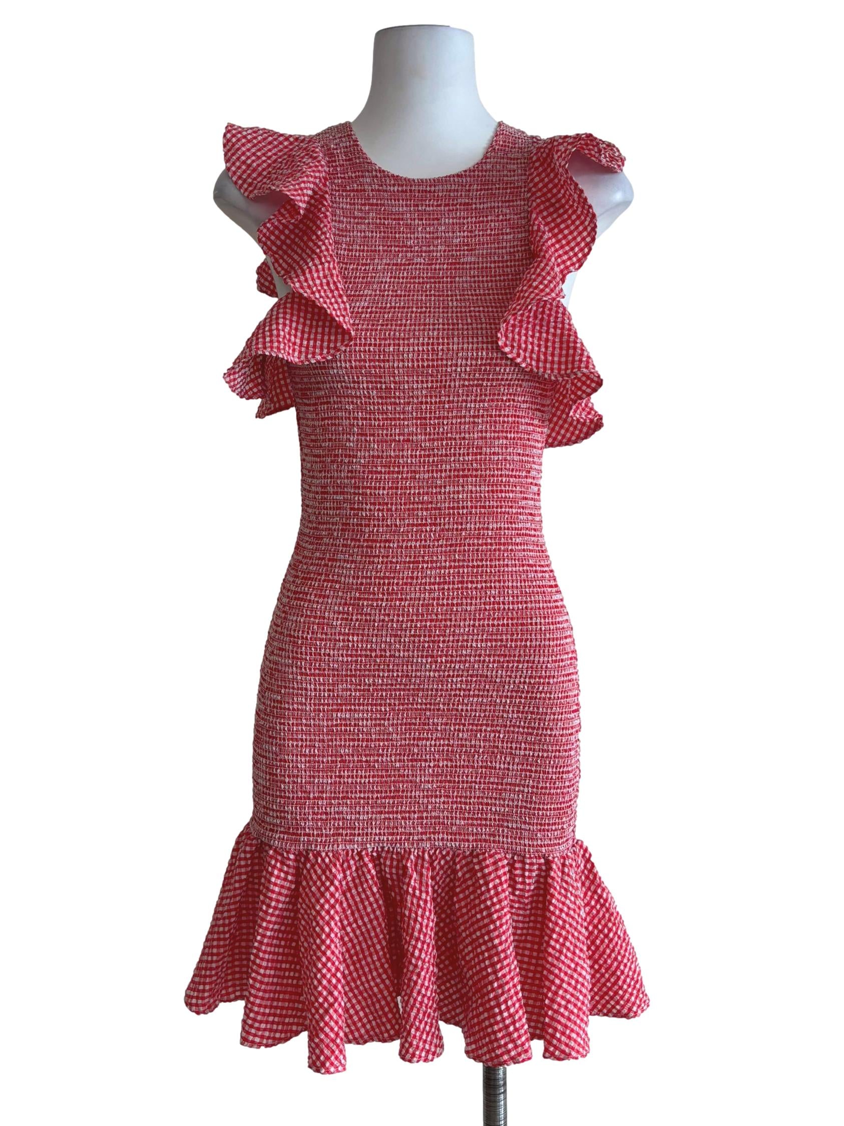 Candy Red Smocked Gingham Dress
