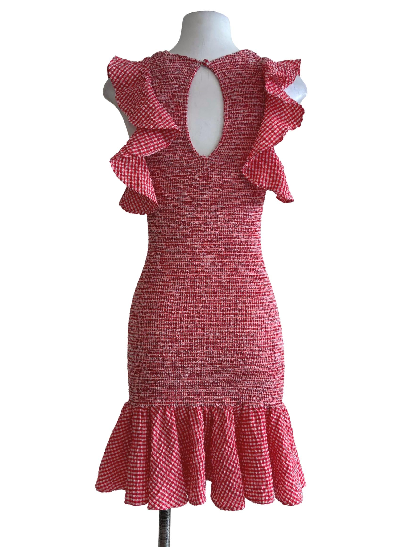 Candy Red Smocked Gingham Dress