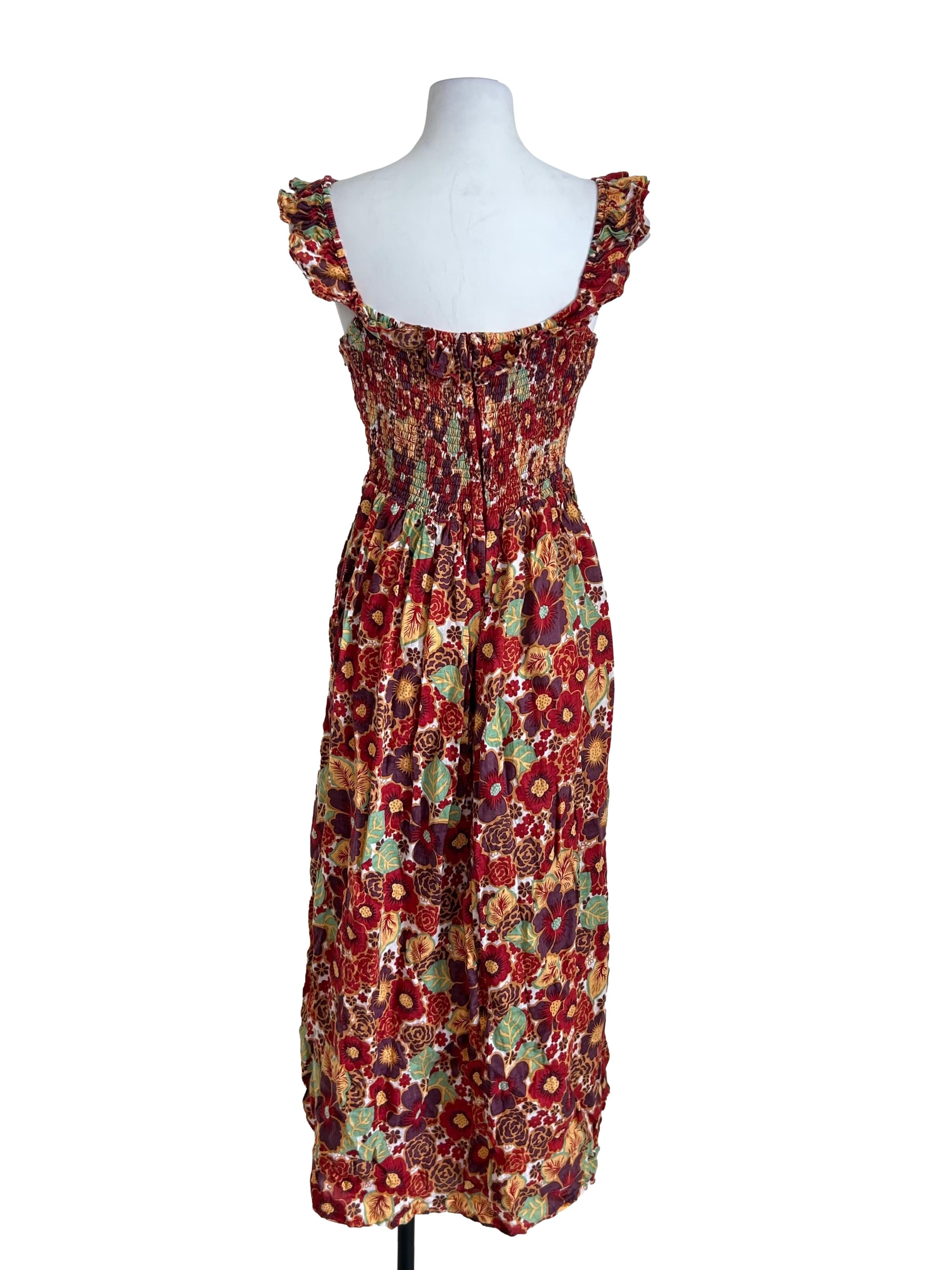 Red Floral Smocked Maxi Dress