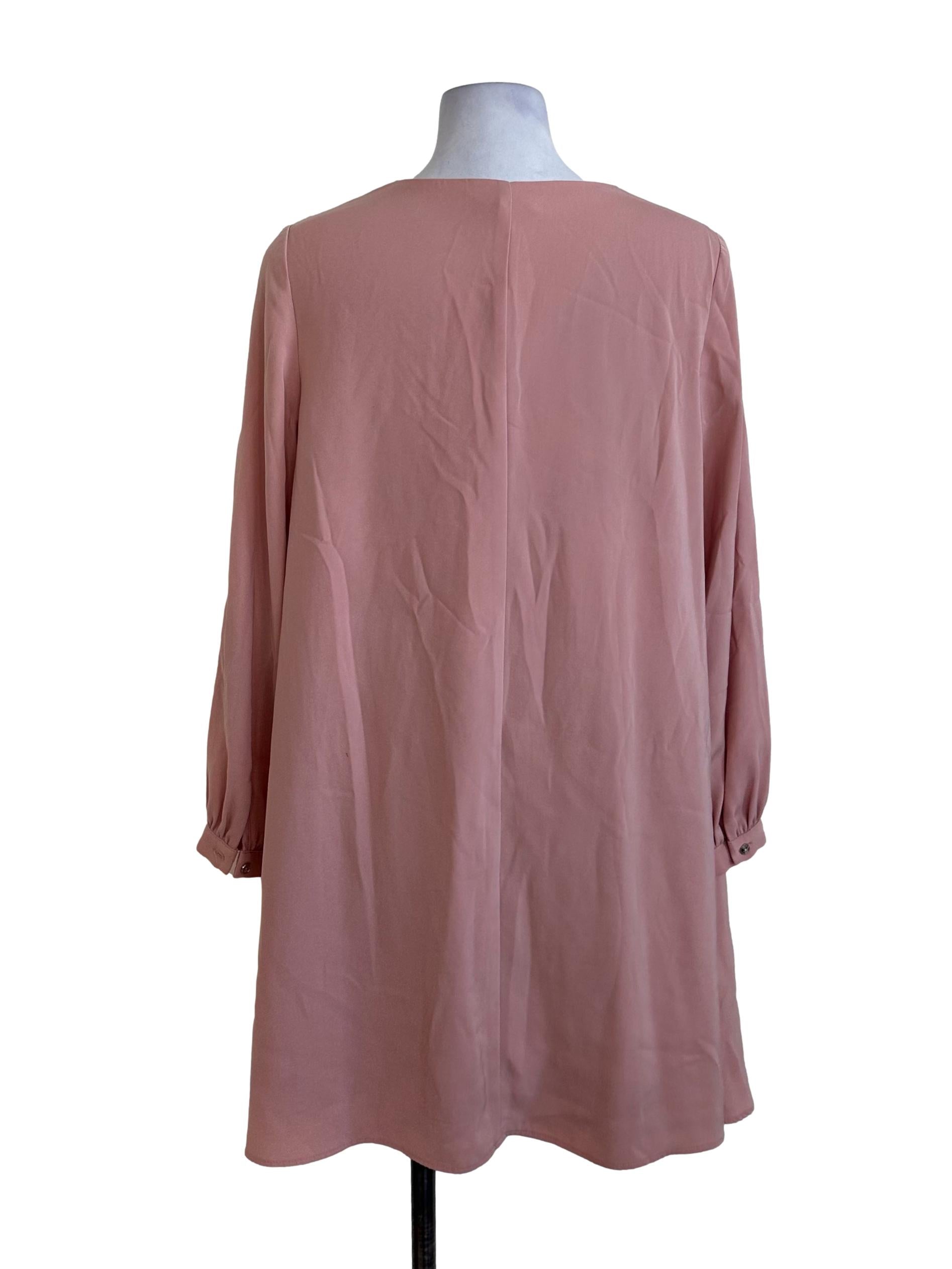 Light Pink V Neck Long Sleeve Dress