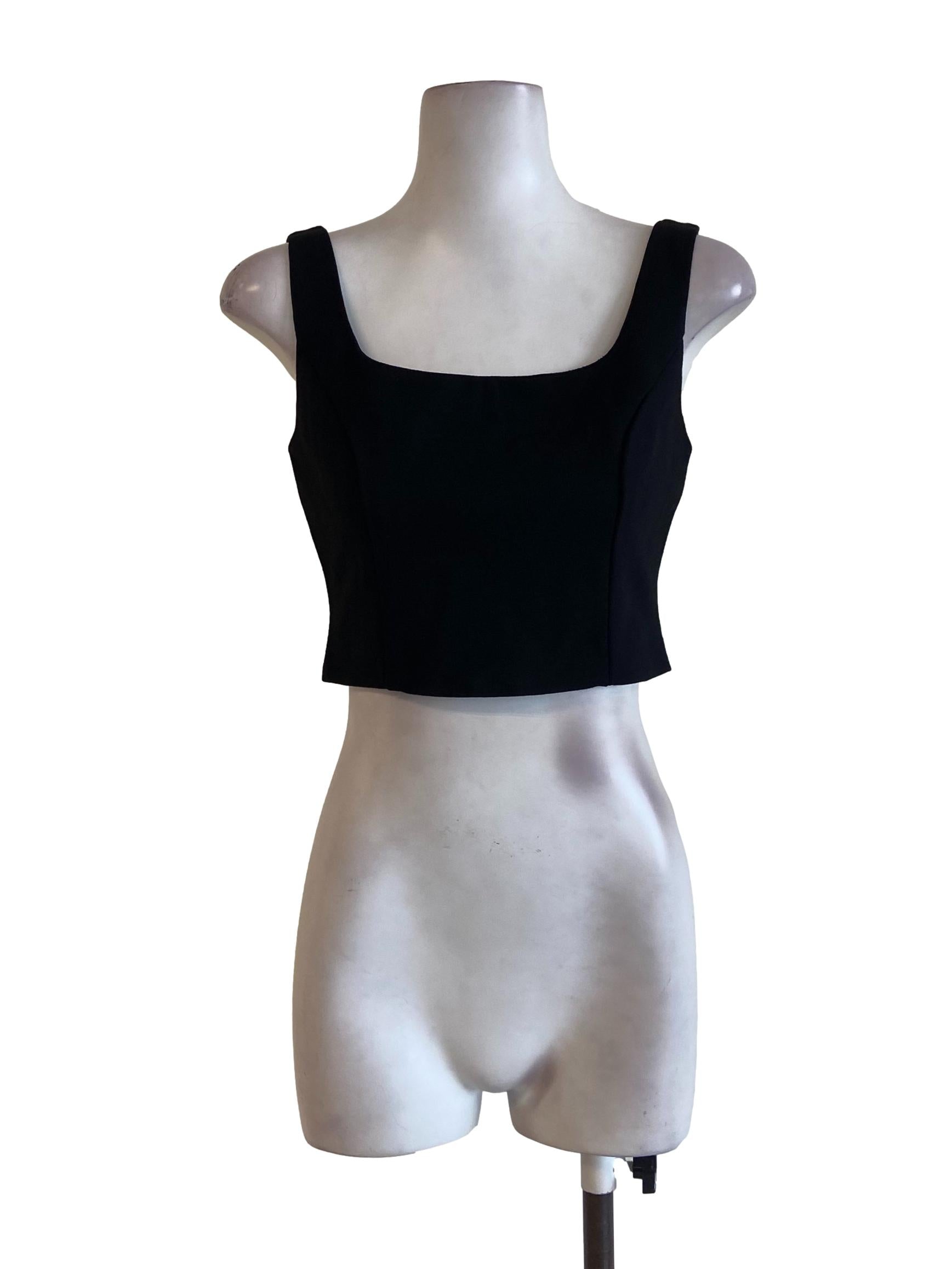 Black Stretchable Sleeveless Square Neck Crop Top