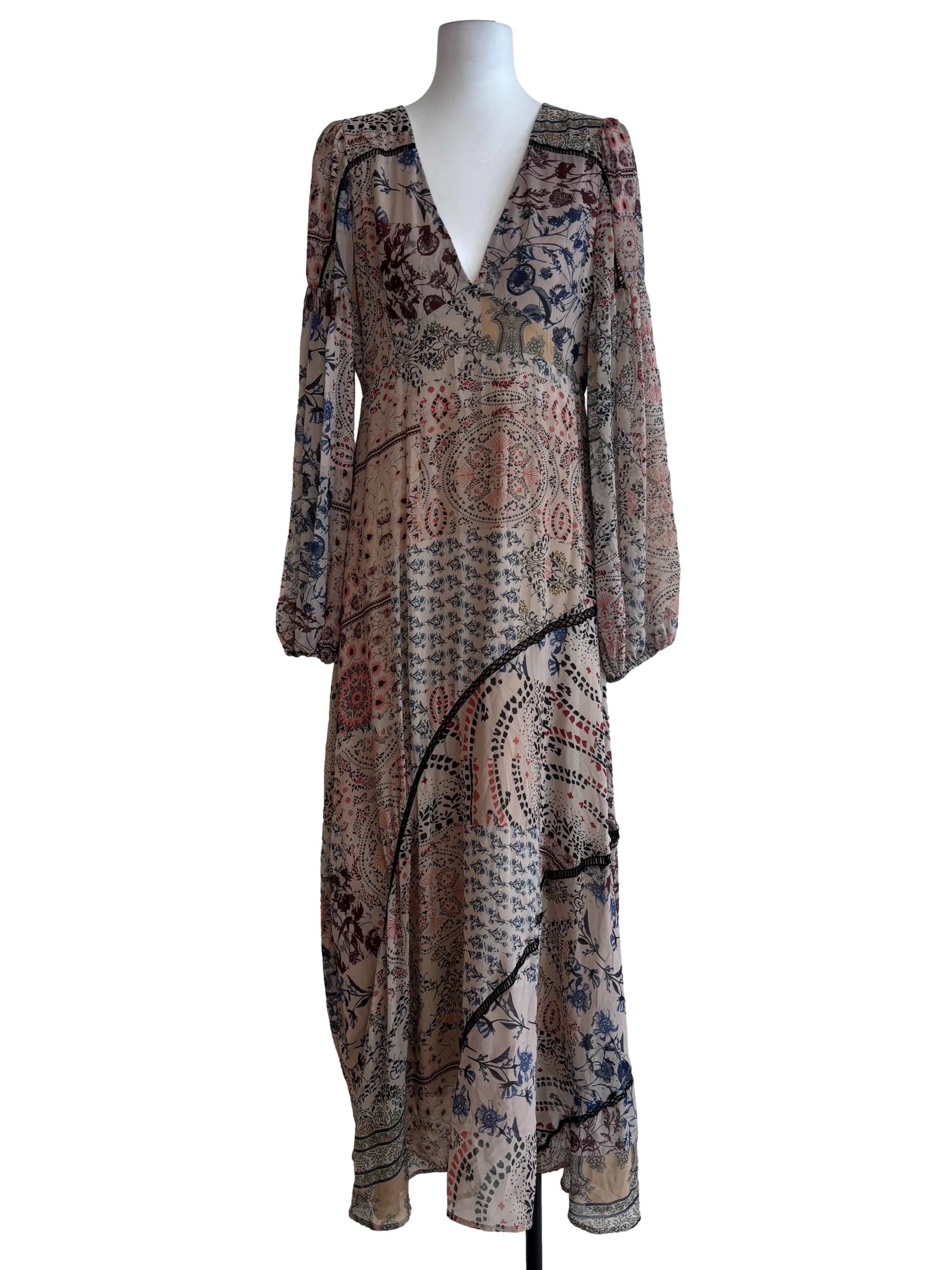 Khaki Brown Long Sleeve Printed Dress