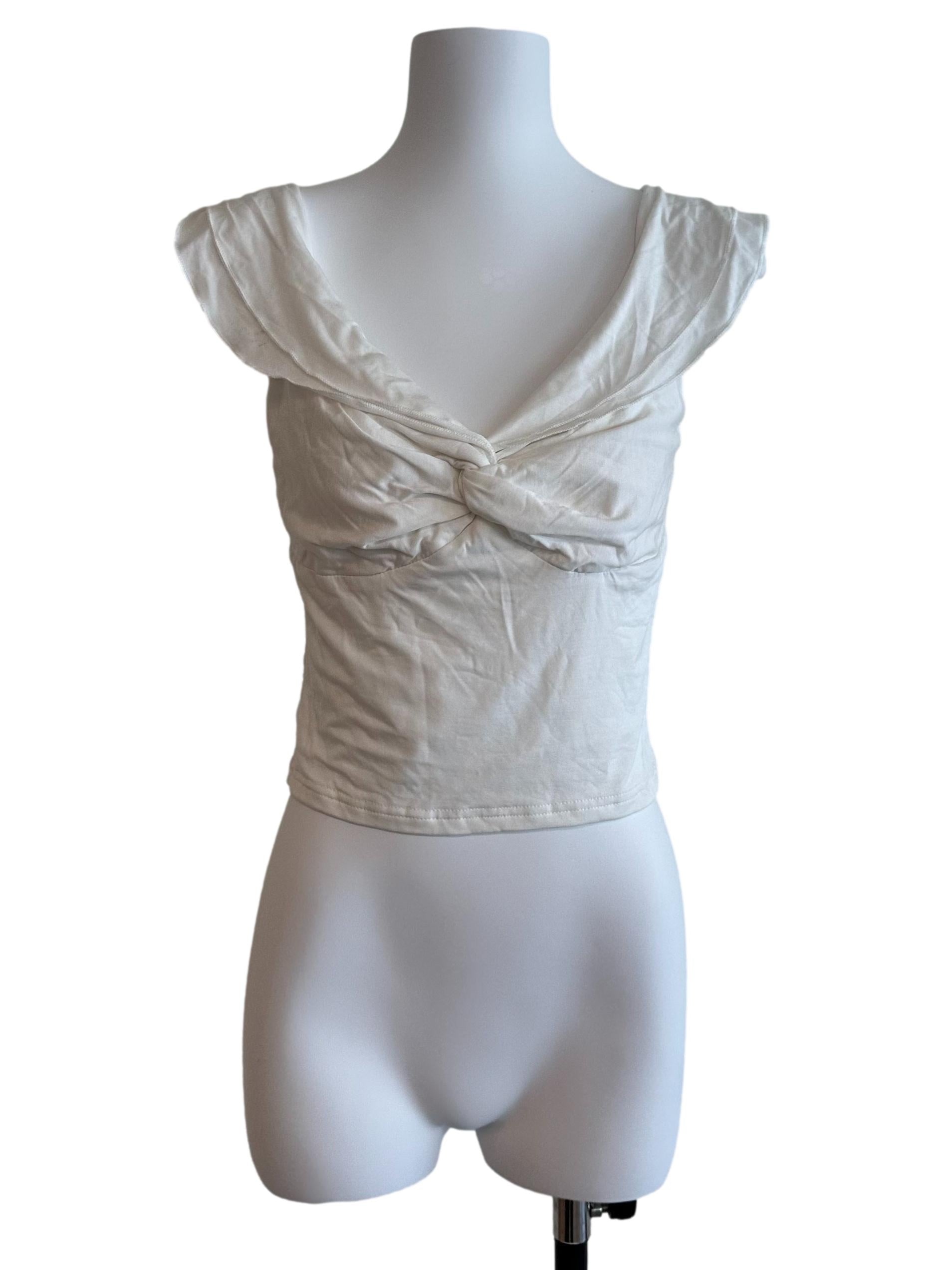Ivory White V Neck Fitted Top
