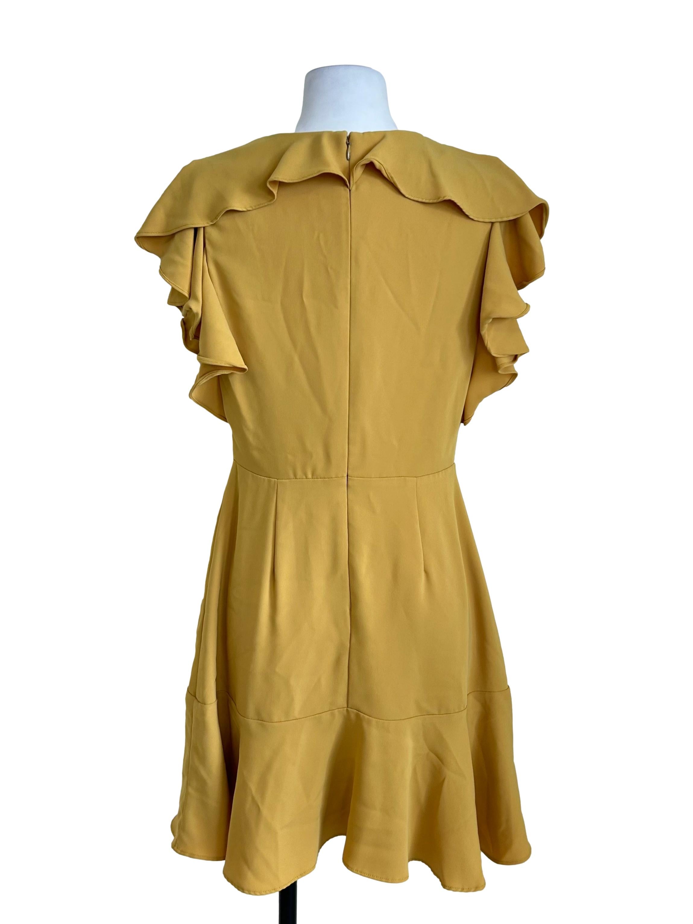 Mustard Yellow Ruffled Shoulder Mini Dress