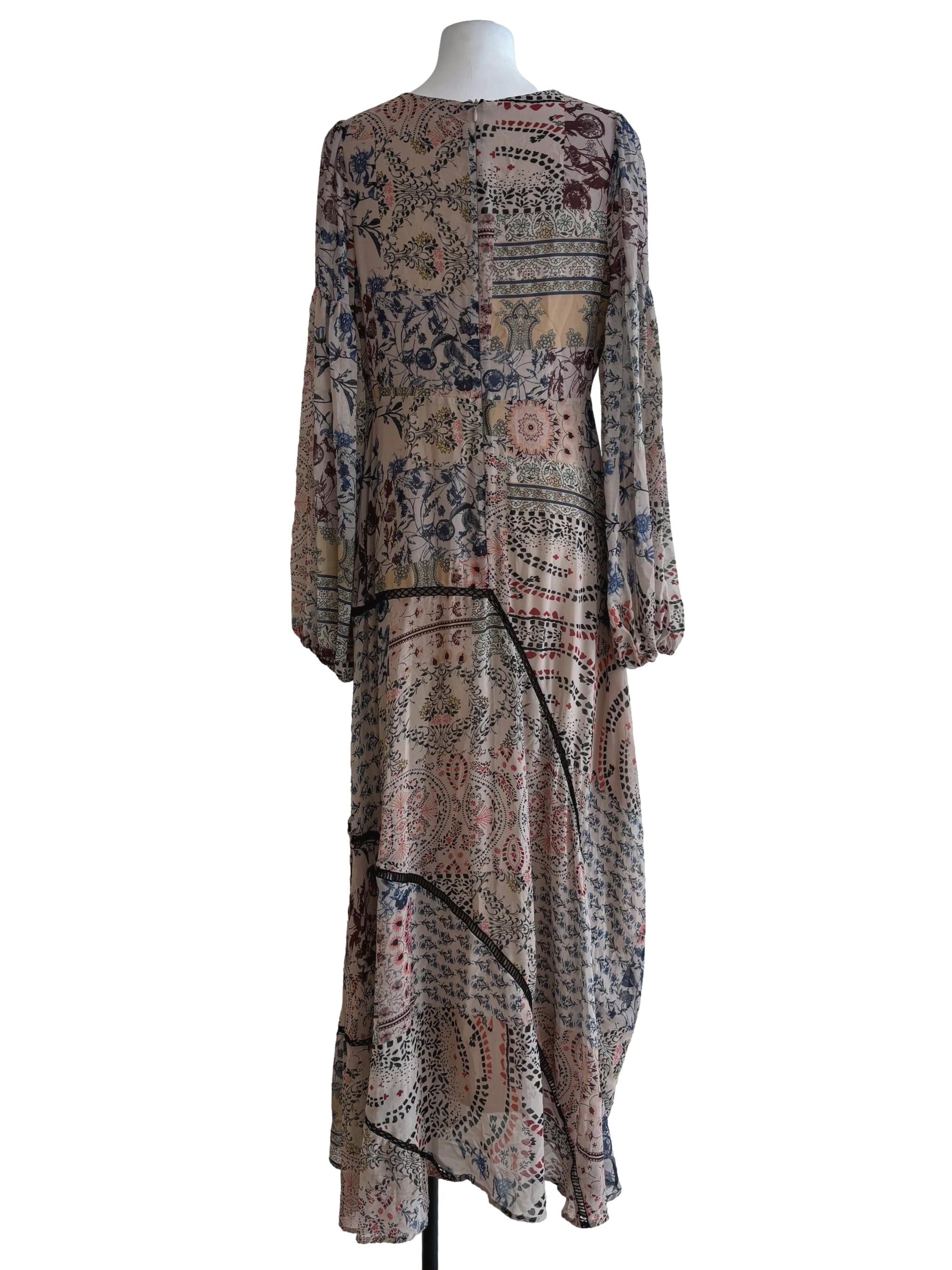 Khaki Brown Long Sleeve Printed Dress