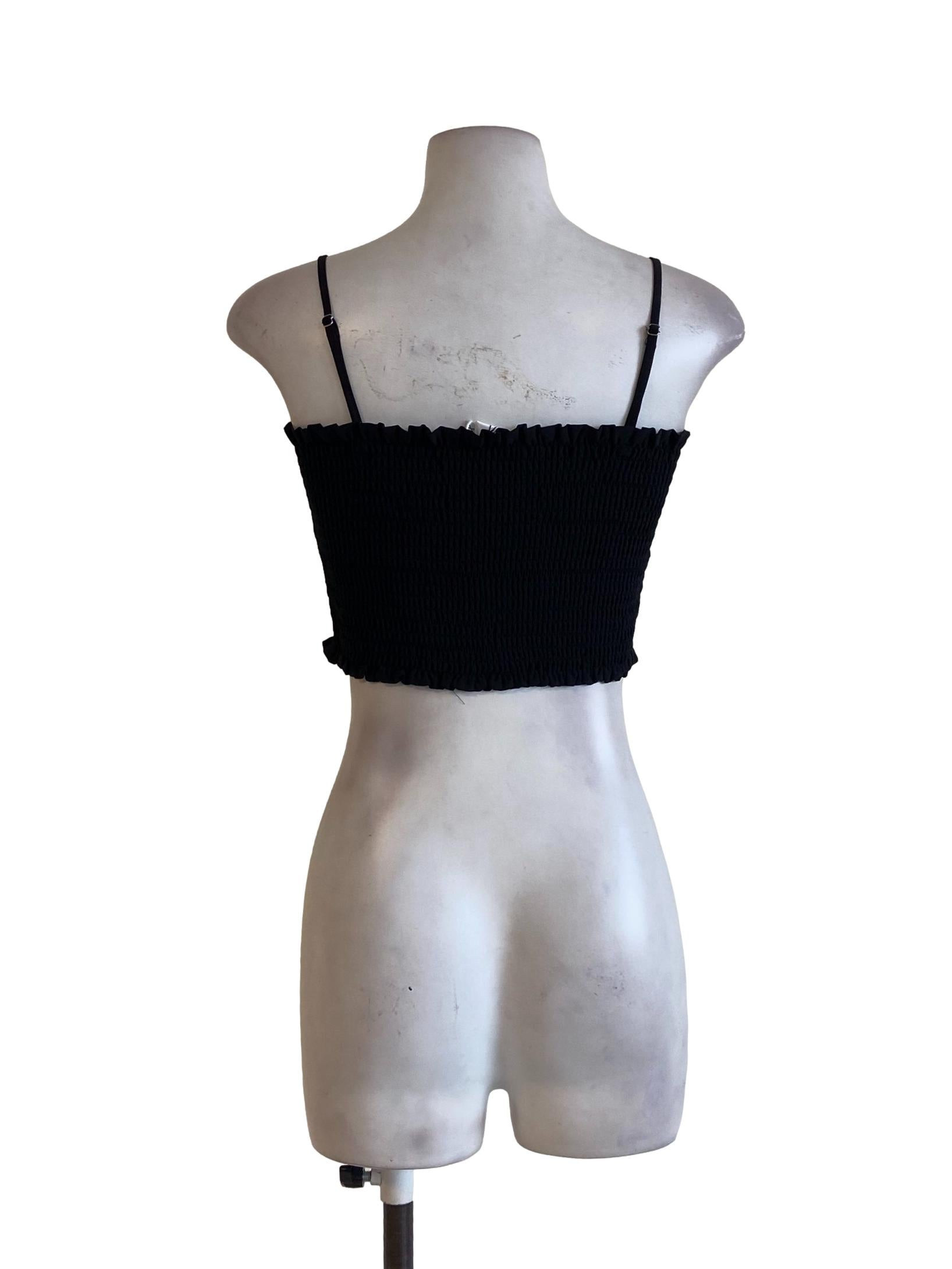 Black Stretchable Spaghetti Strap Crop Top