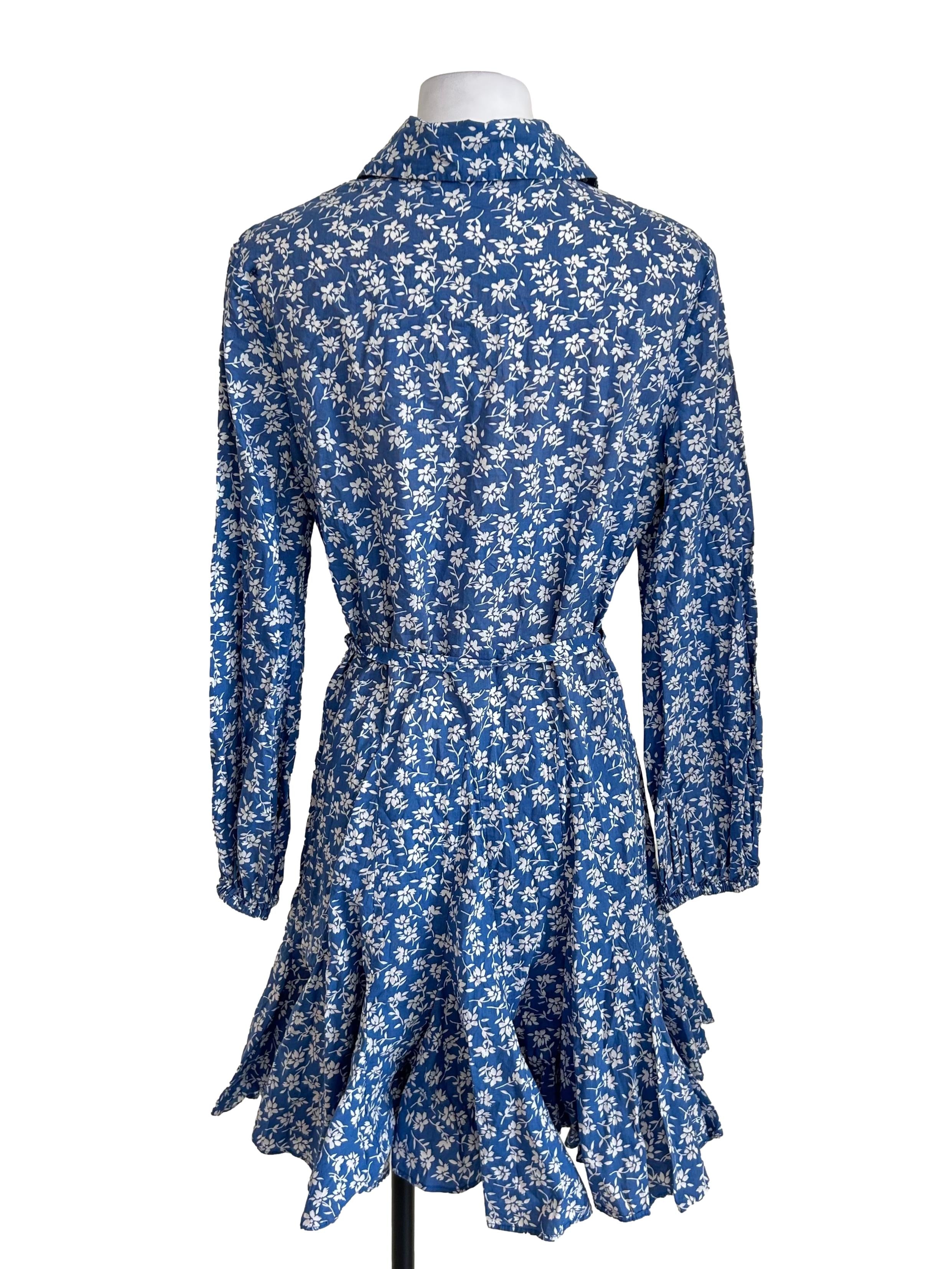 Blue Floral Belted Mini Dress