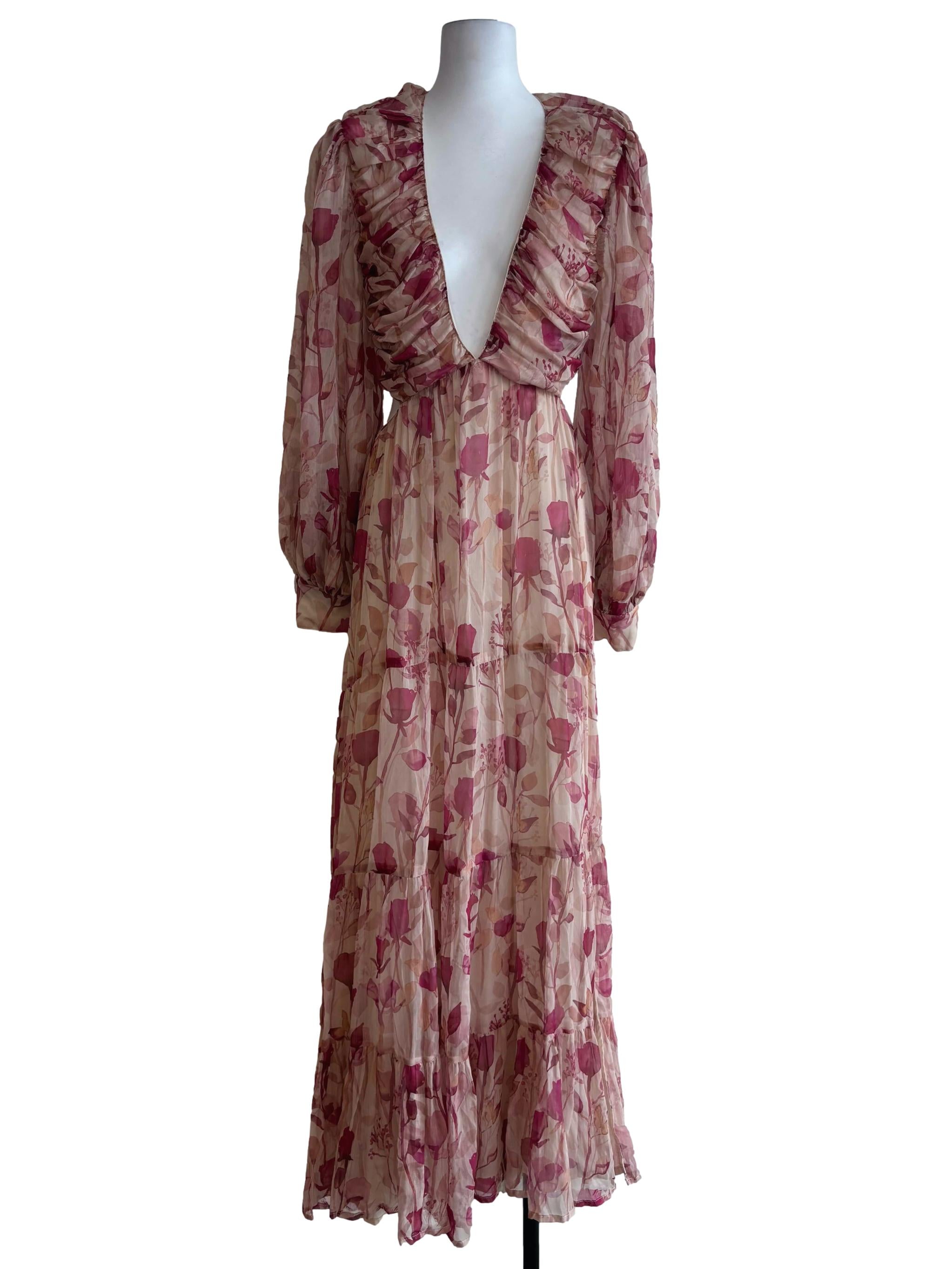 Pink And Beige Ruffle Tier Dress