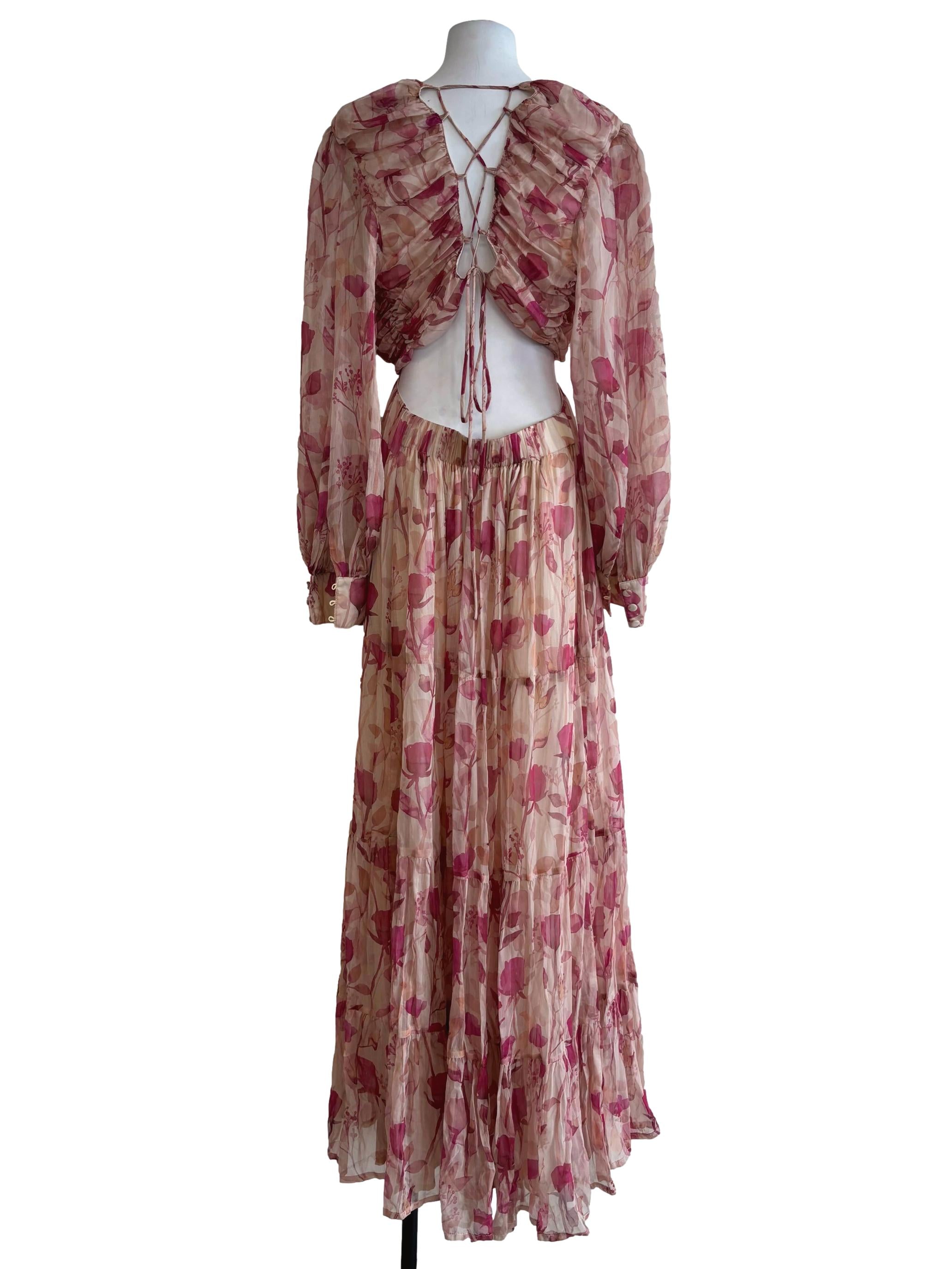 Pink And Beige Ruffle Tier Dress