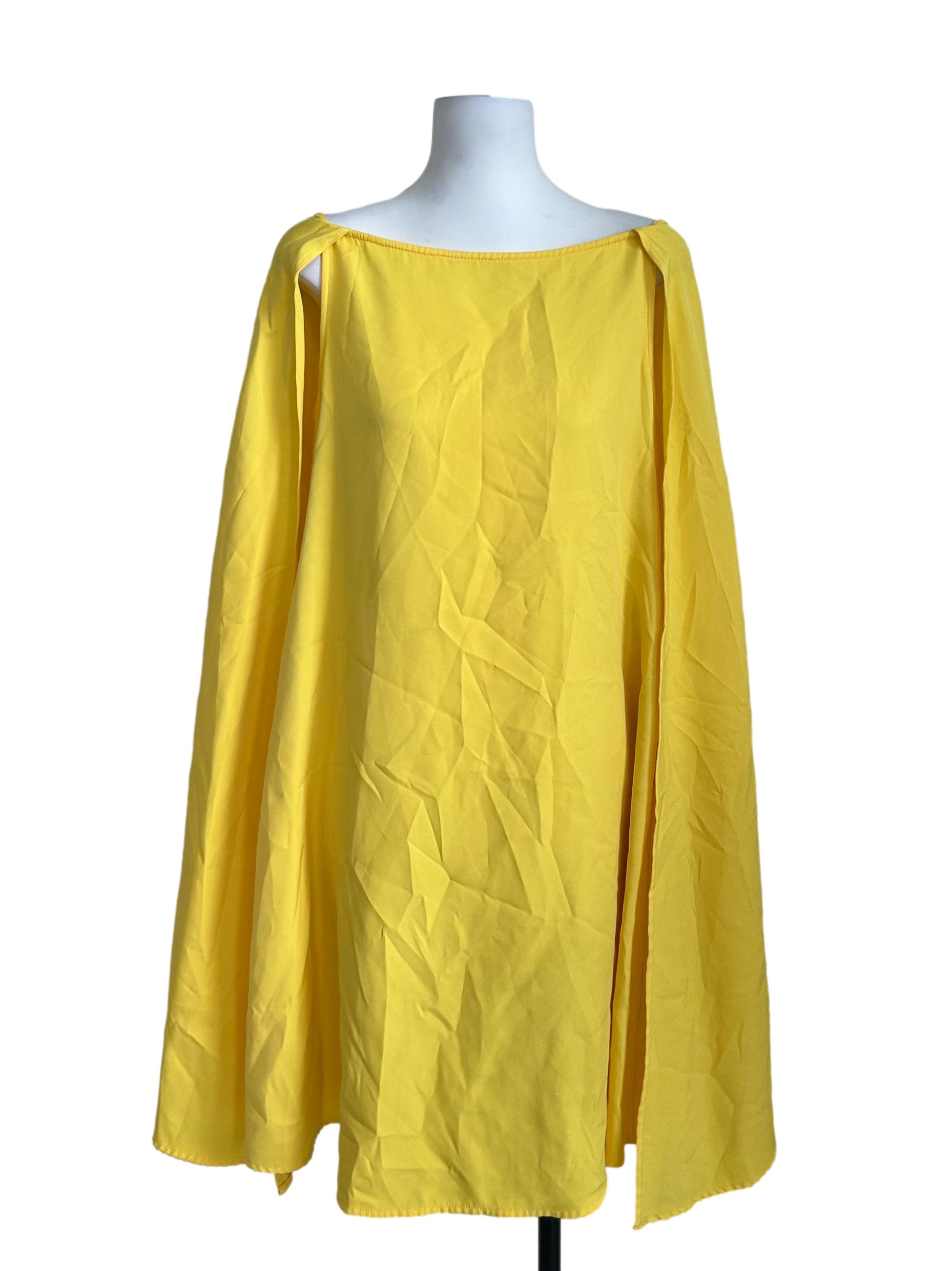 Yellow Boat Neck Cape Dress