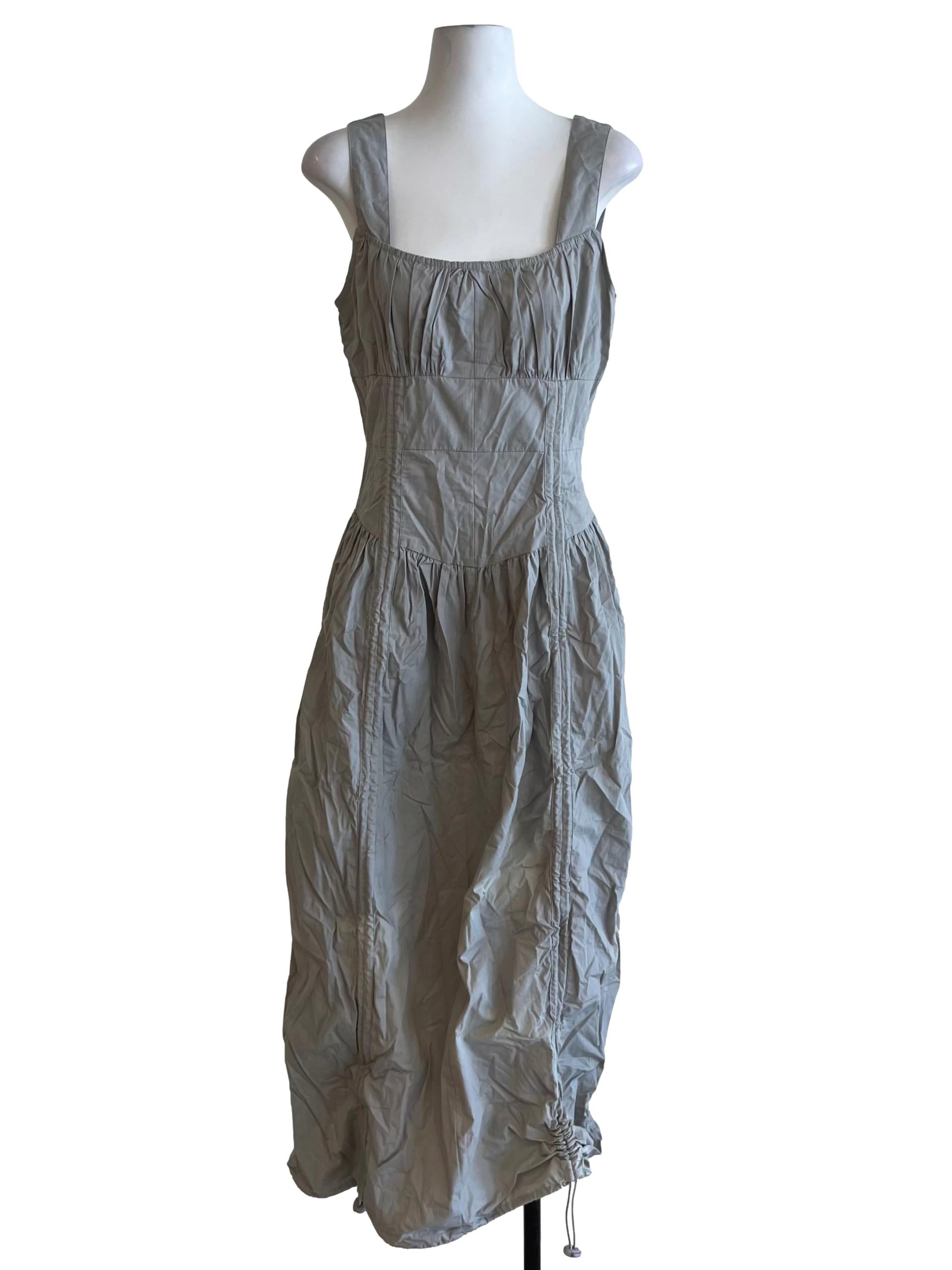 Stone Grey Square Neckline A-Line Dress