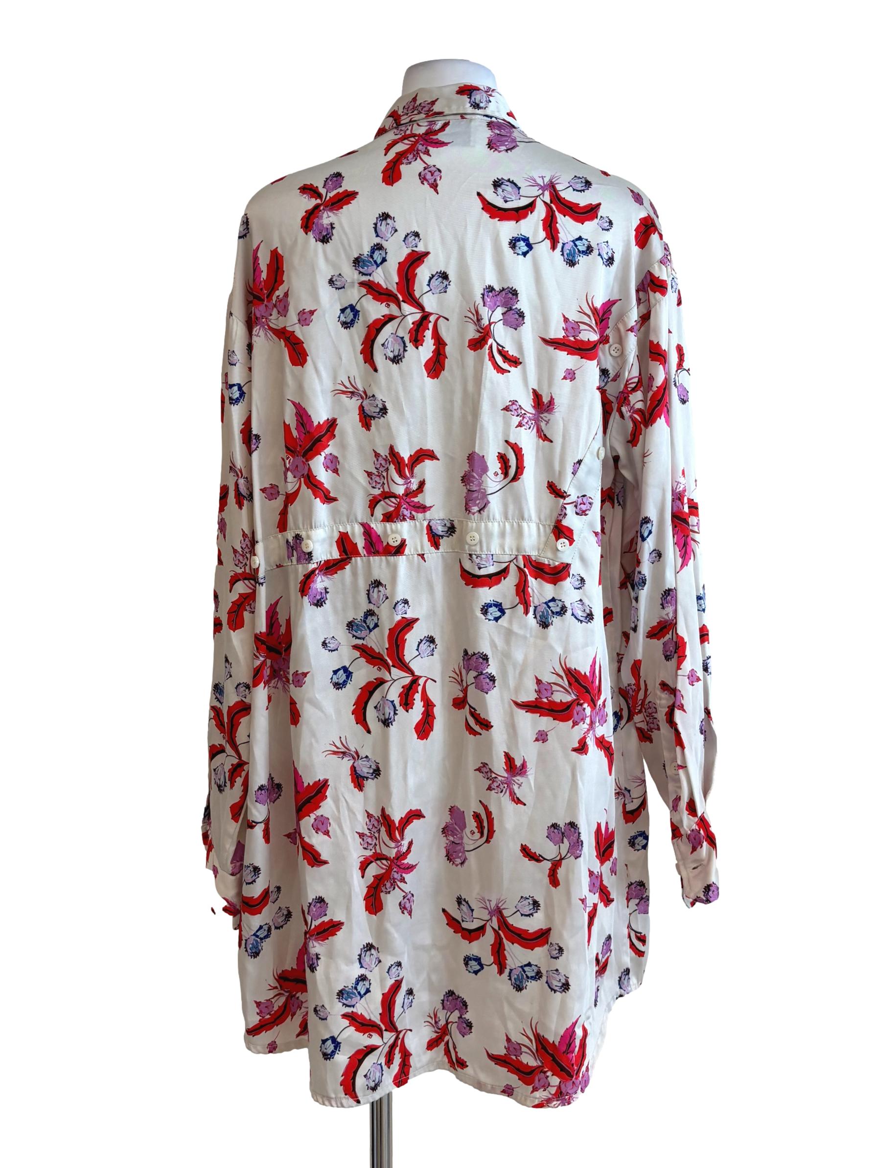 Pearl White Printed Buttoned Satin Dress