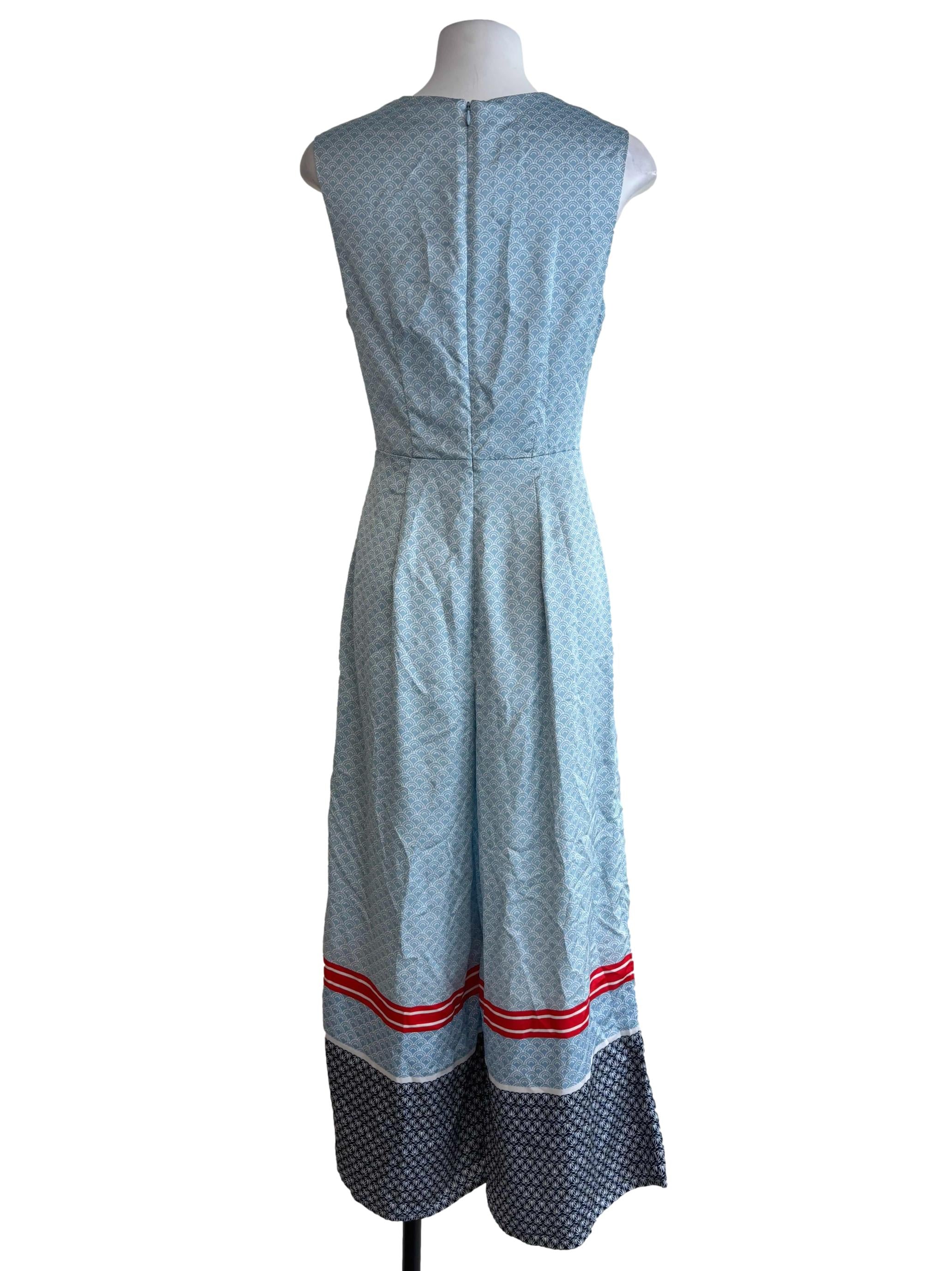 Sky Blue Patterned Satin Jumpsuit