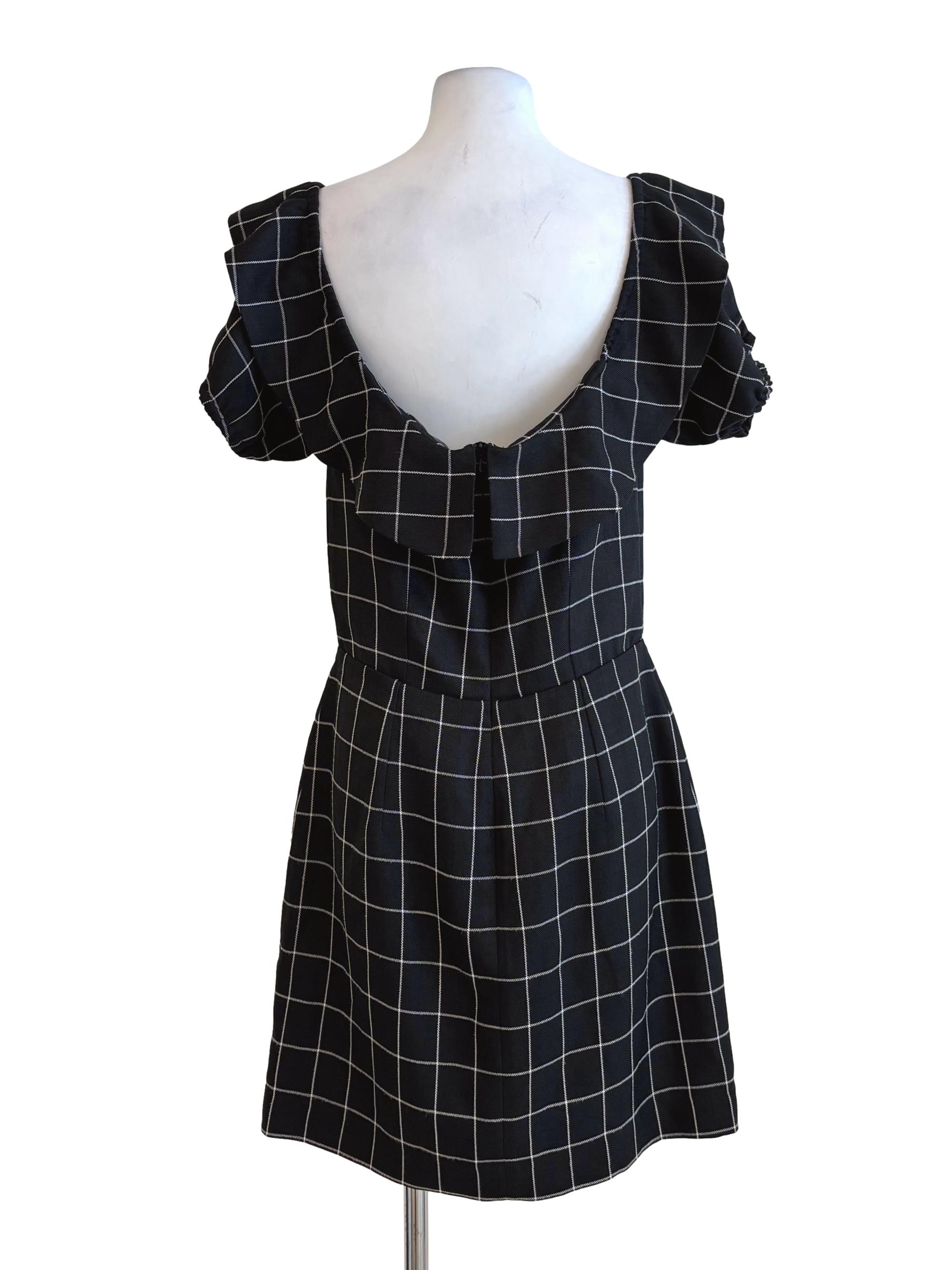 Jet Black Checkered A-Line Dress
