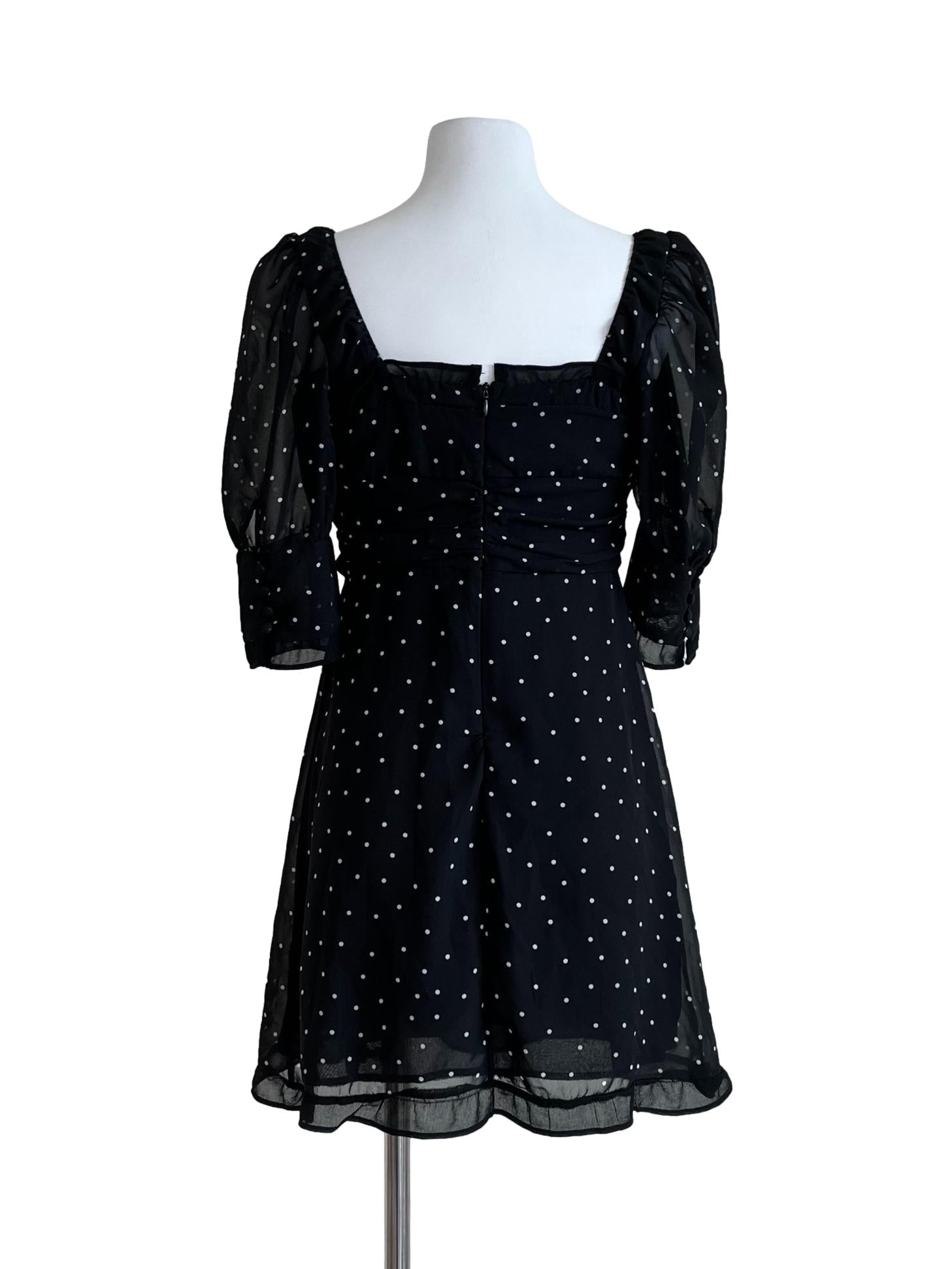 Black Polcadot Back Zip Blouse