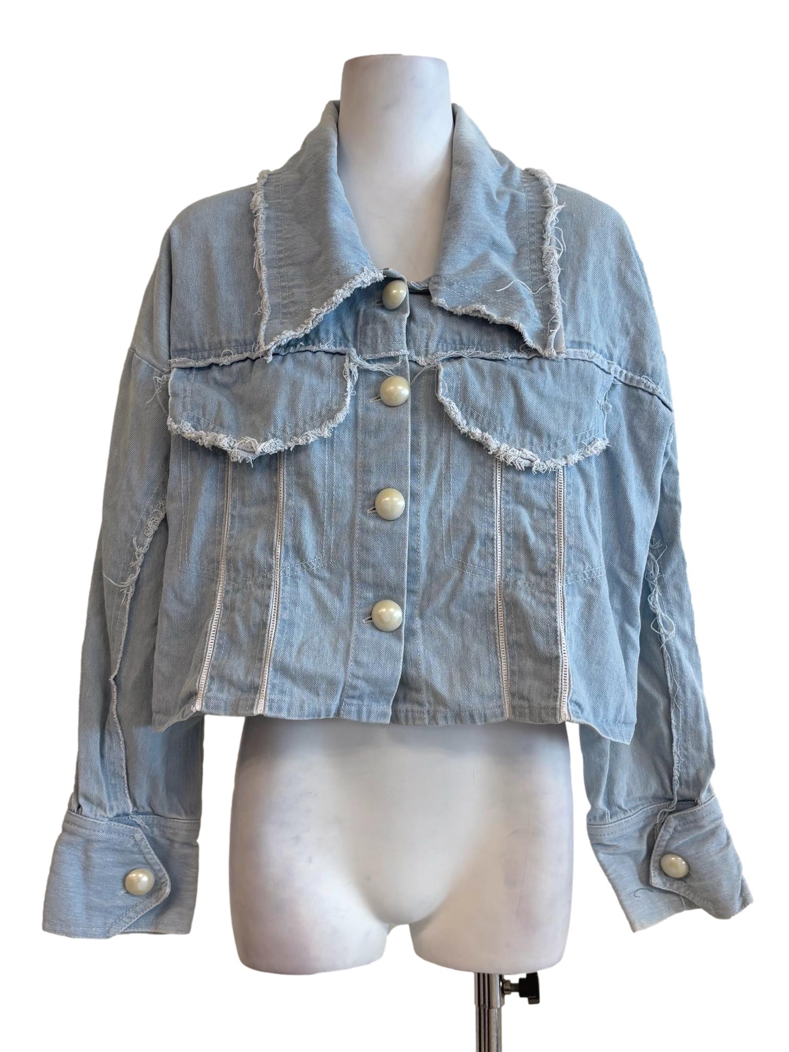 Light Blue Cropped Denim Jacket