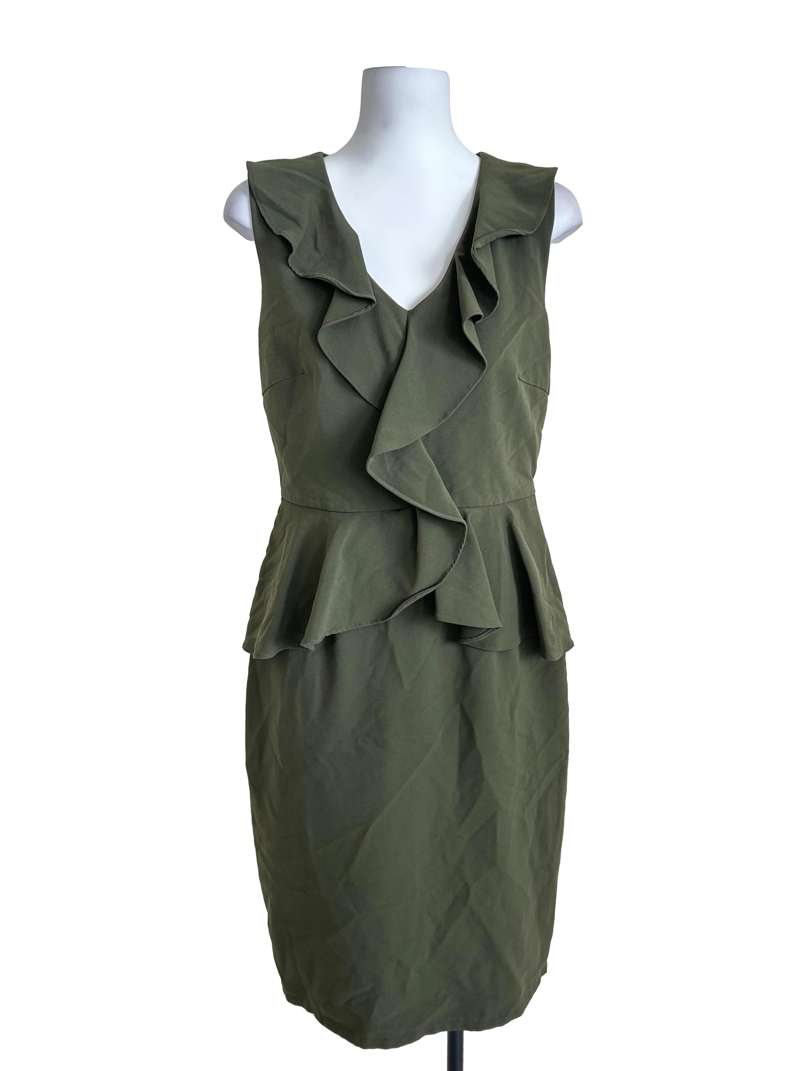 Olive Green Ruffled Peplum Dress