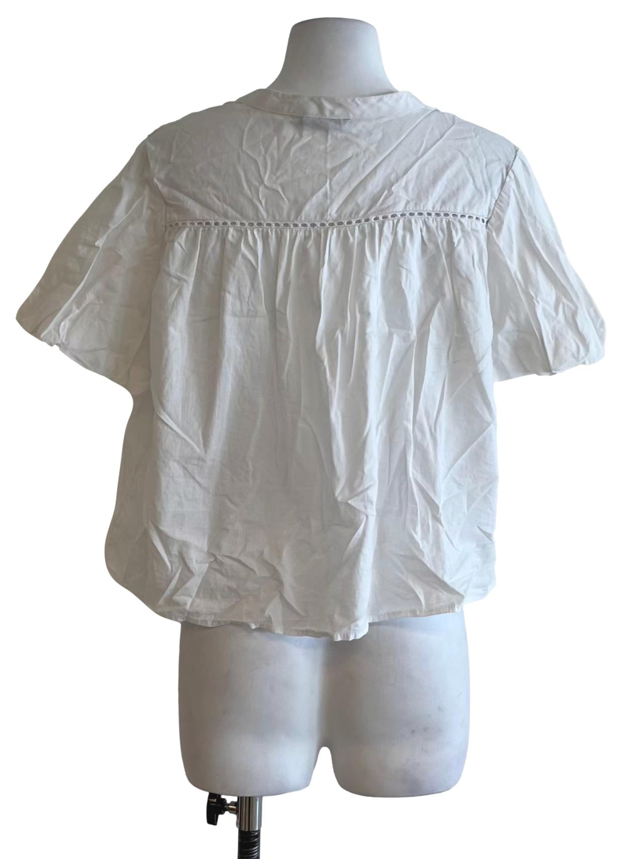 White V-Neckline Lace Hem Blouse
