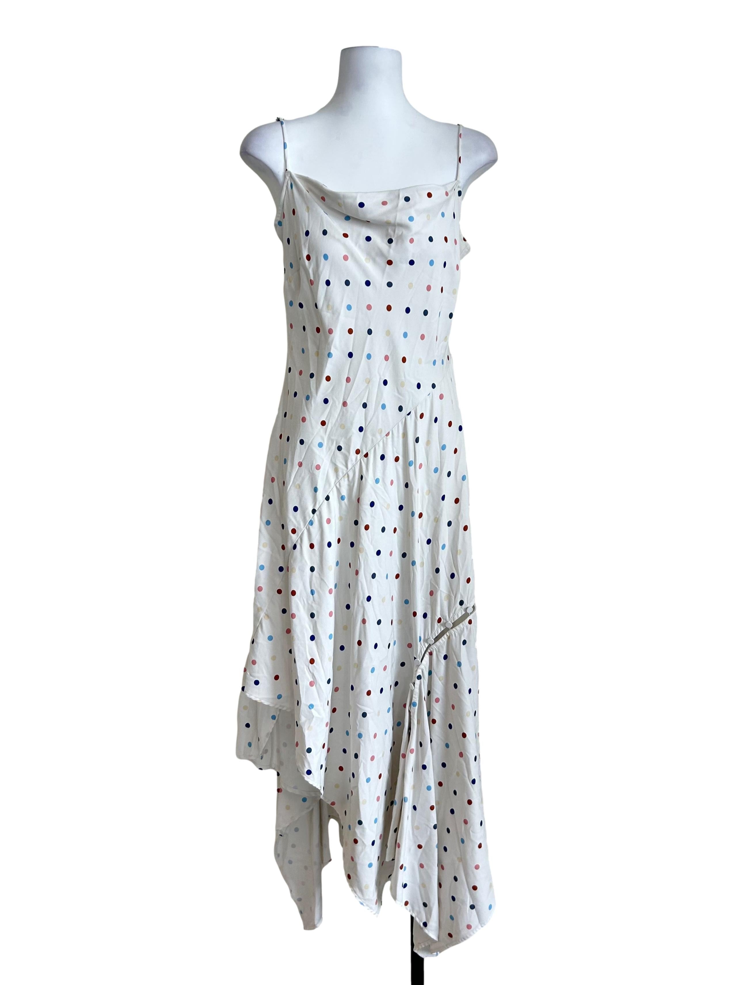 White Multicolored Polka Dot Dress