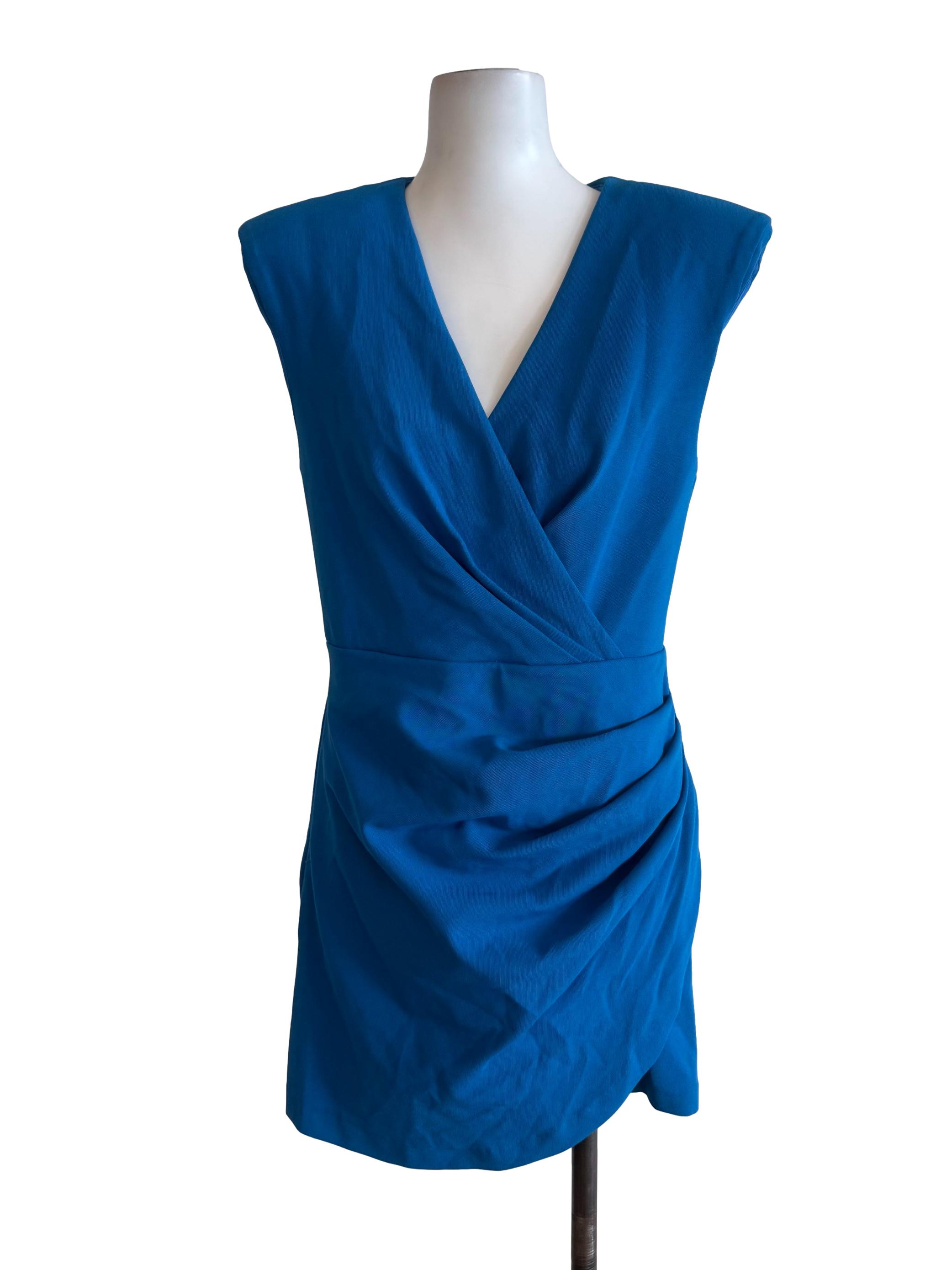 Blue Sleeveless Draped Dress