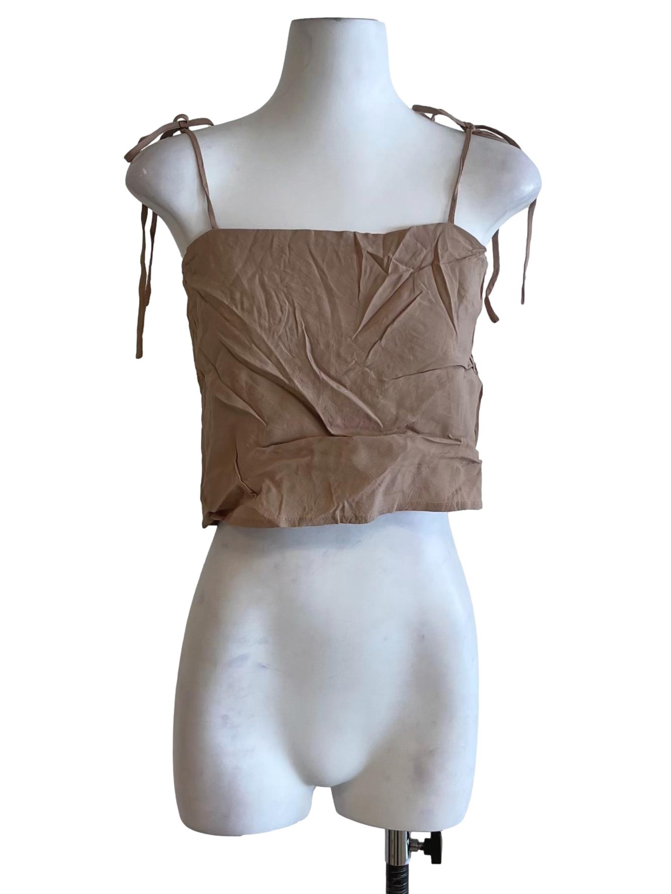 Brown Beige Tie Strap Top