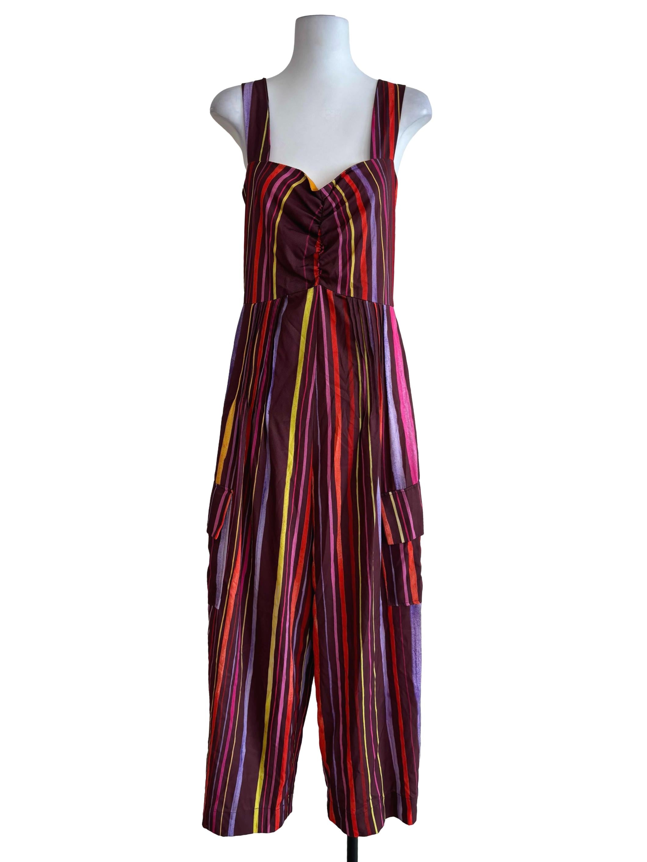 Plum Purple Multicolour Stripe Jumpsuit