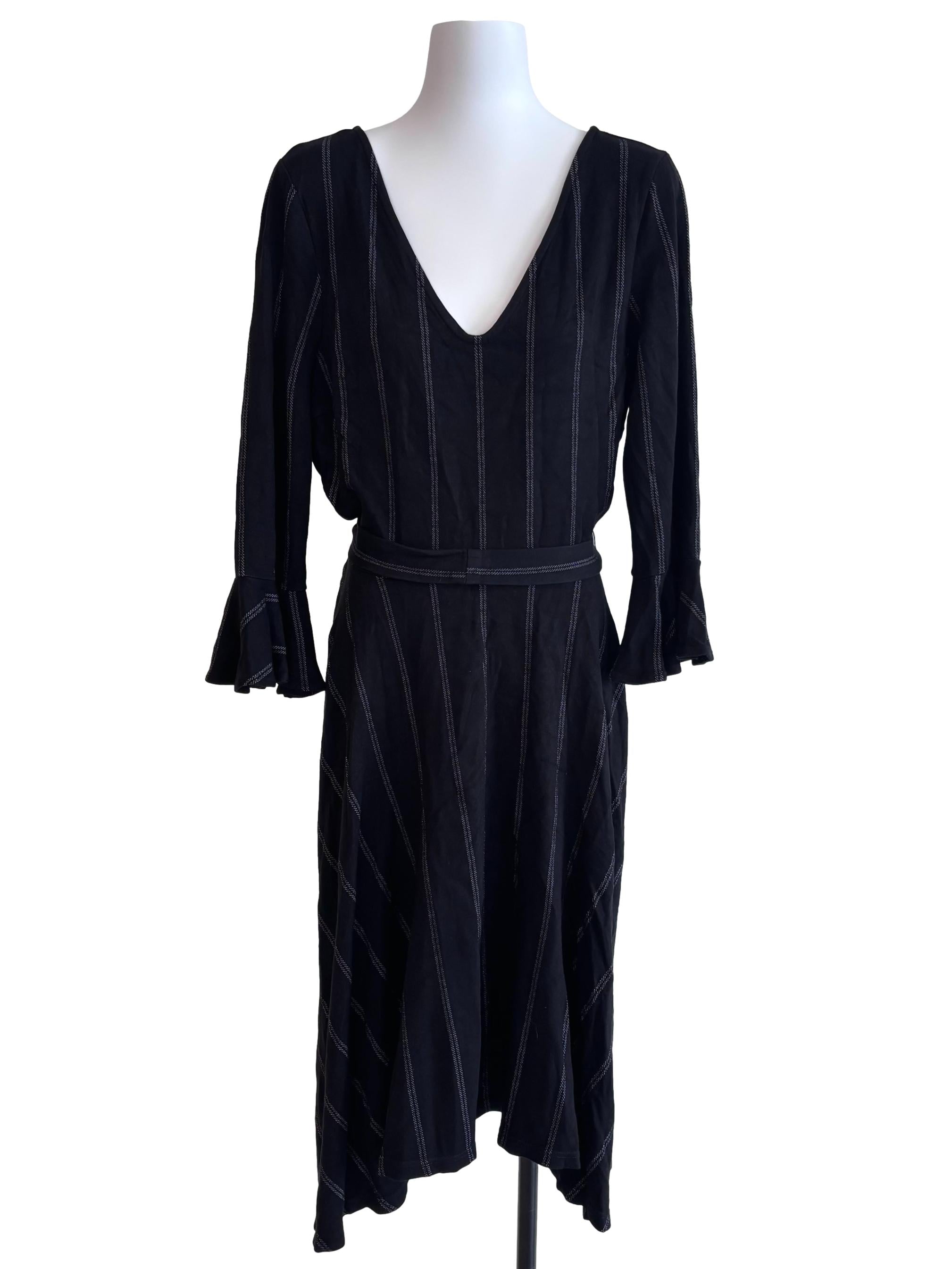 Black Stripe Long Ruffle Sleeve Dress CSN