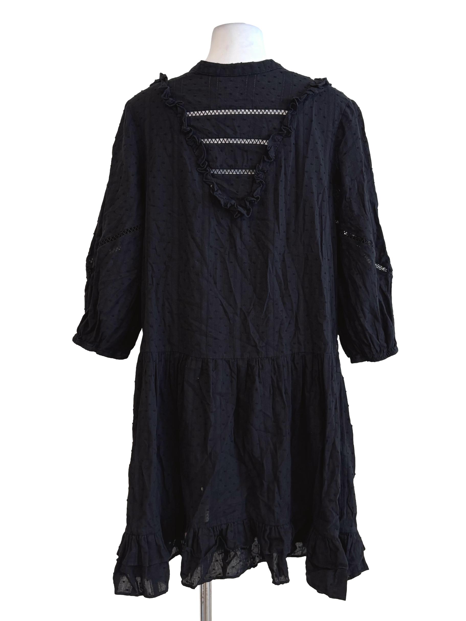 Soft Black Dotted Cotton Shirt Dress