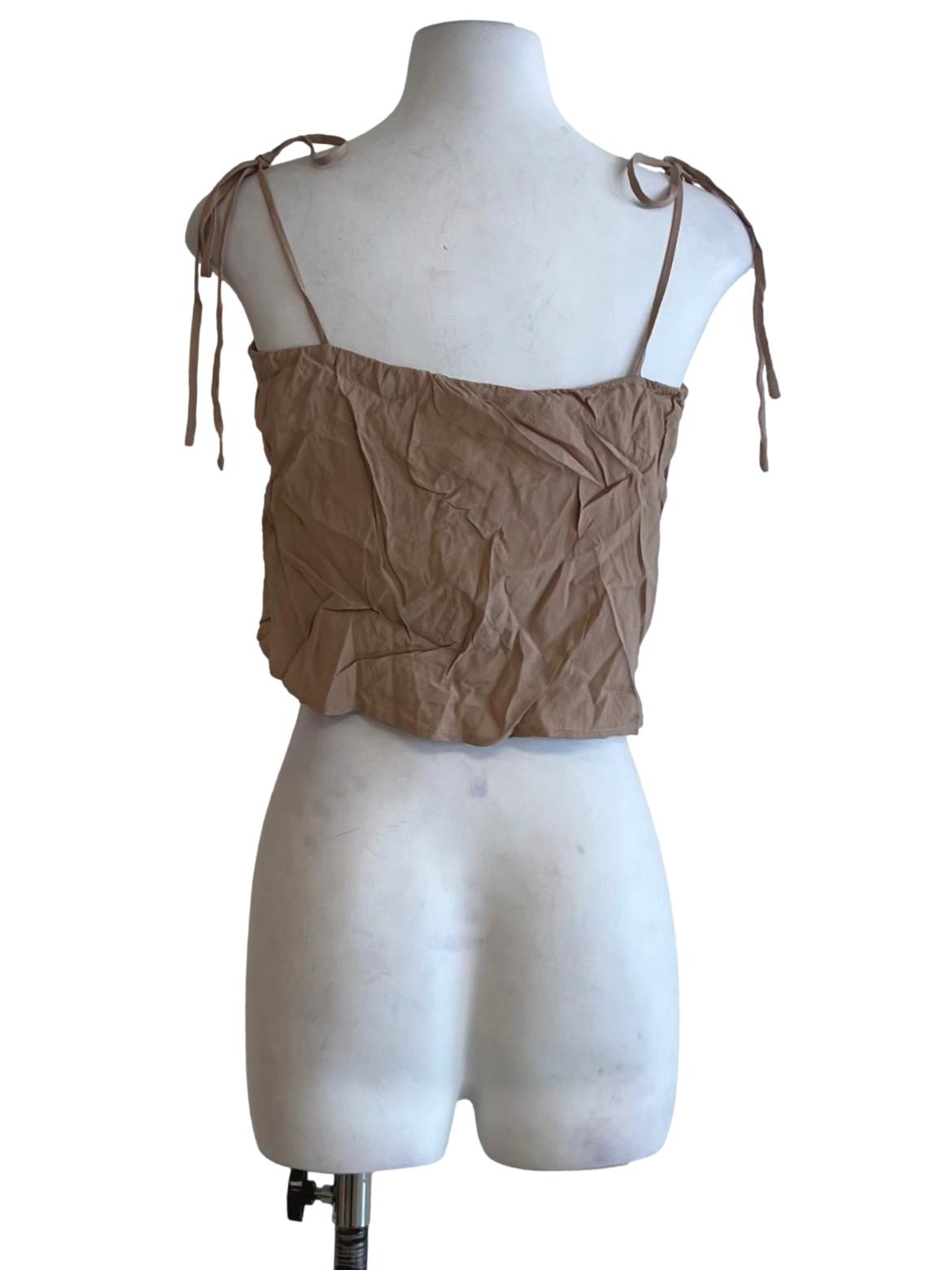 Brown Beige Tie Strap Top