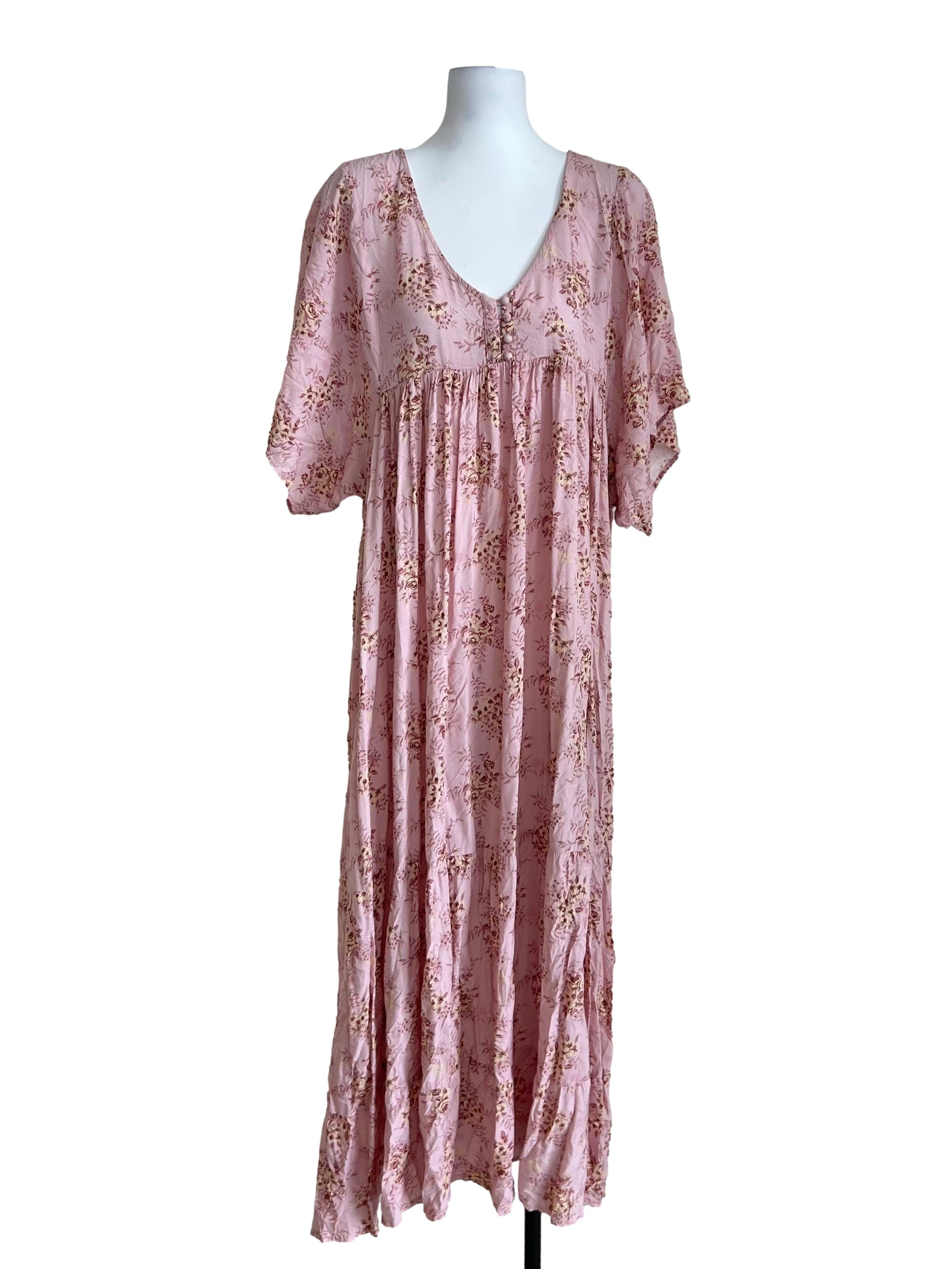 Pink Floral Print Maxi Dress