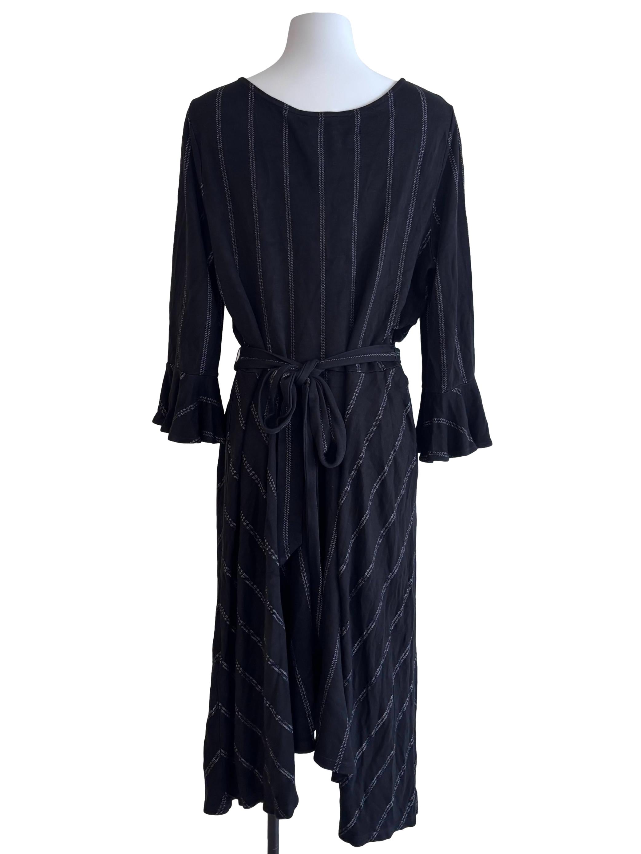Black Stripe Long Ruffle Sleeve Dress CSN
