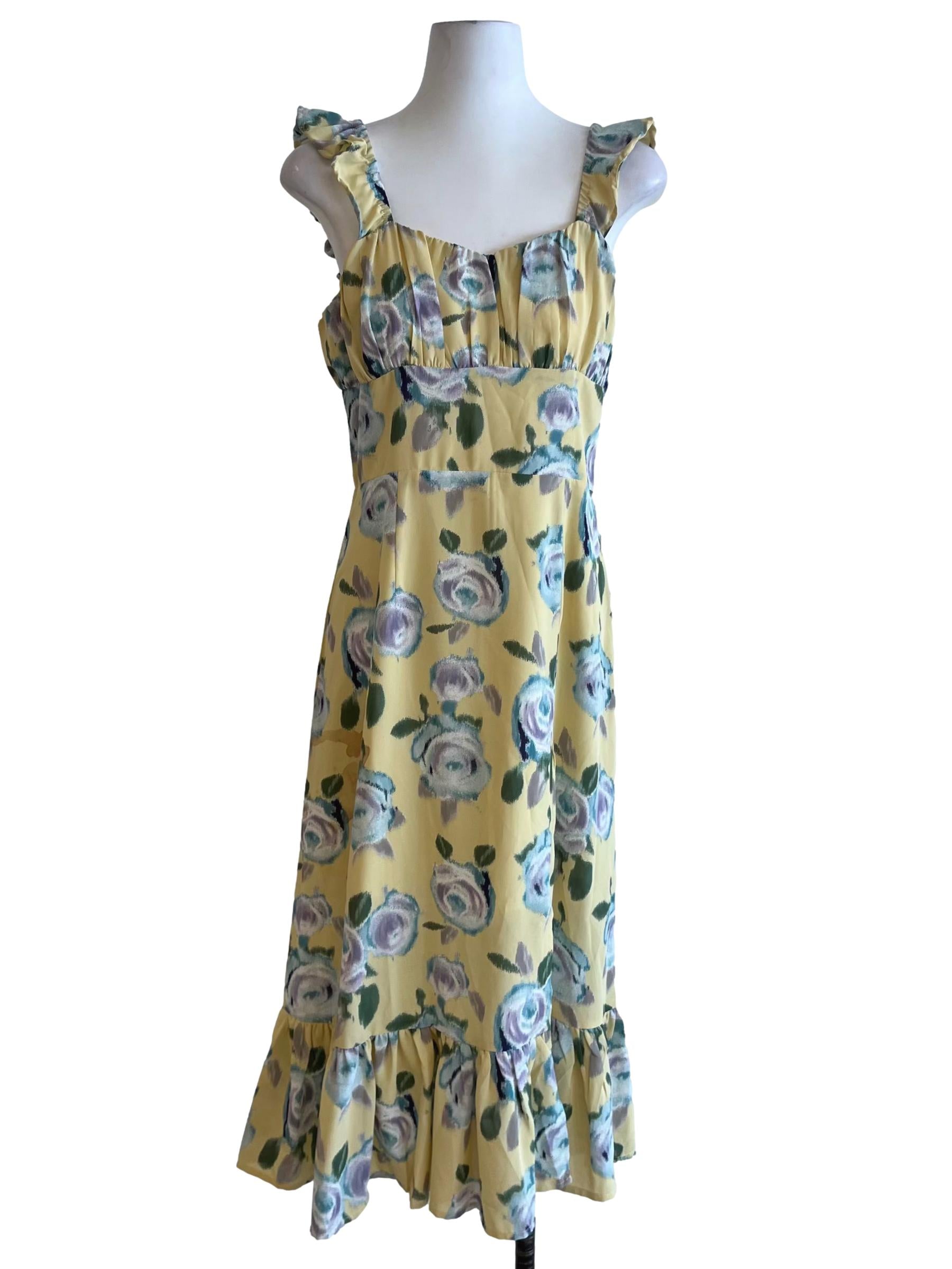 Yellow Floral A-Line Dress