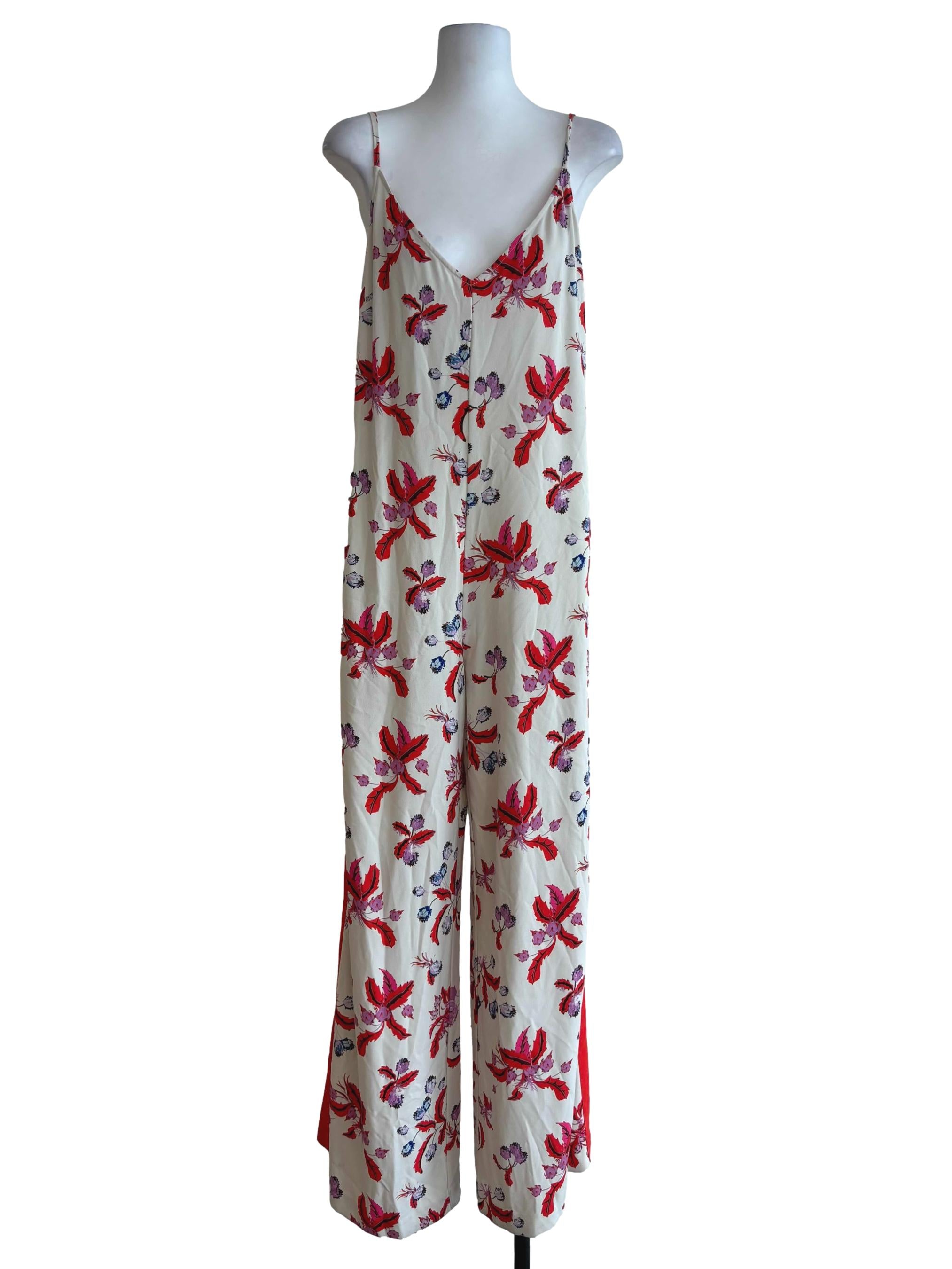 Bone White Red Print Cami Jumpsuit