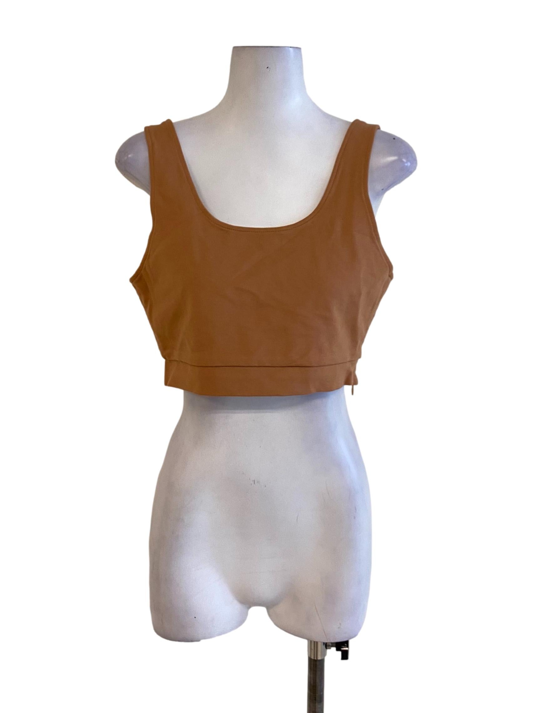 Light Tawny Brown Plain Sleeveless Cropped Top YHF