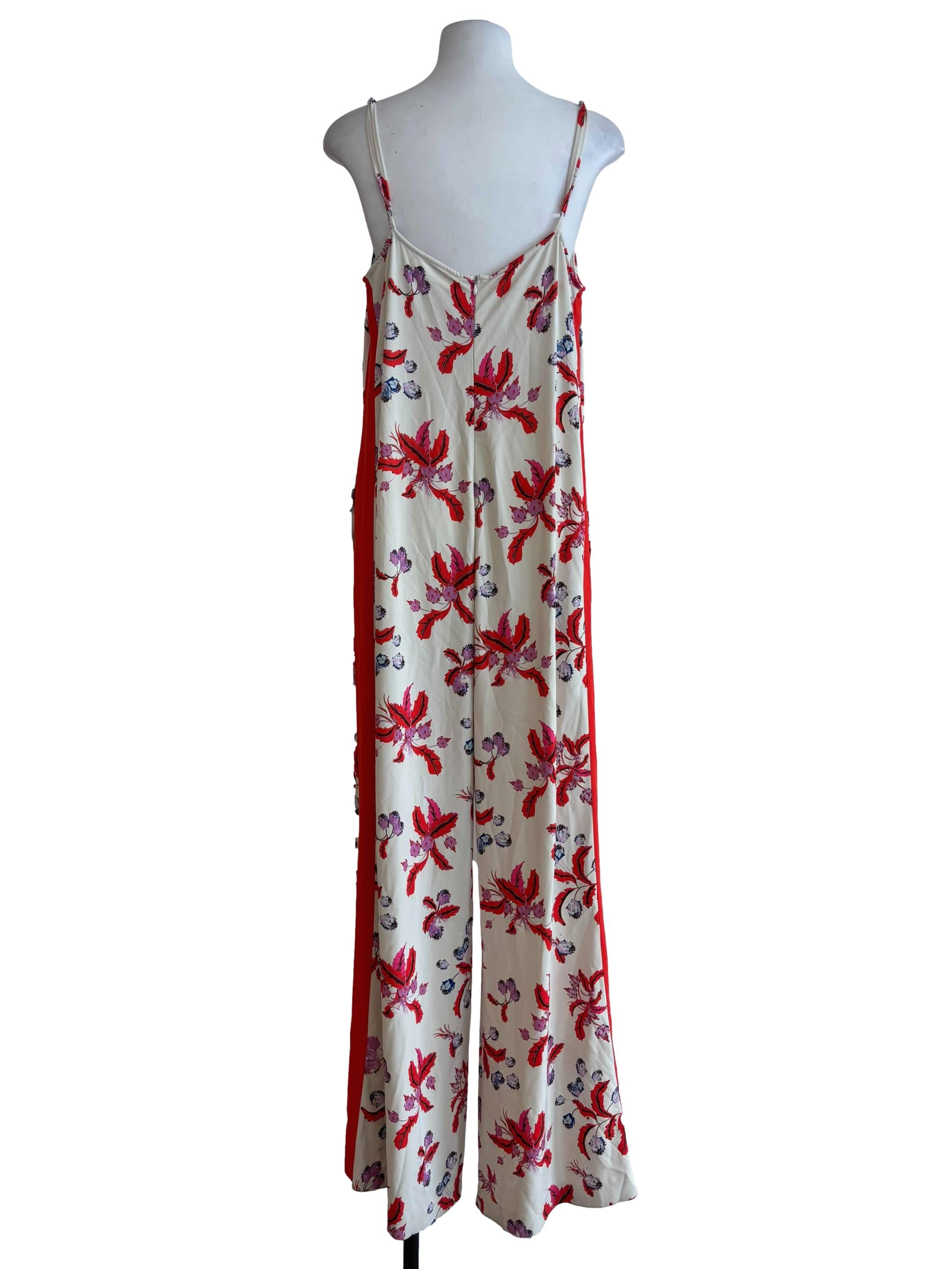 Bone White Red Print Cami Jumpsuit
