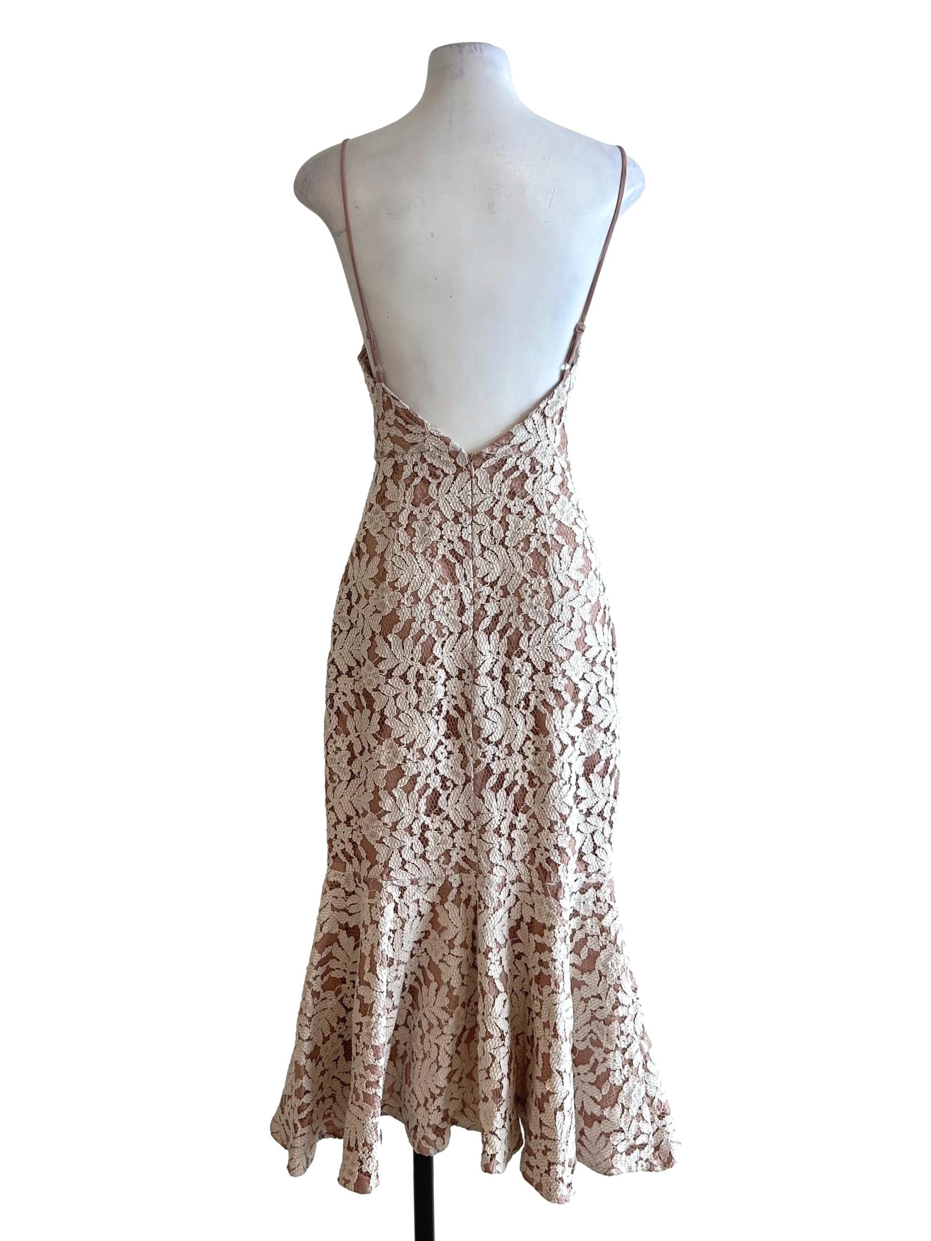 Beige Lace Spaghetti Strap Dress