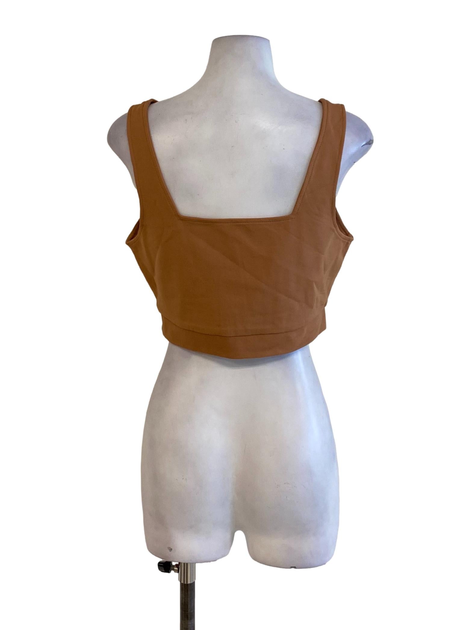 Light Tawny Brown Plain Sleeveless Cropped Top YHF