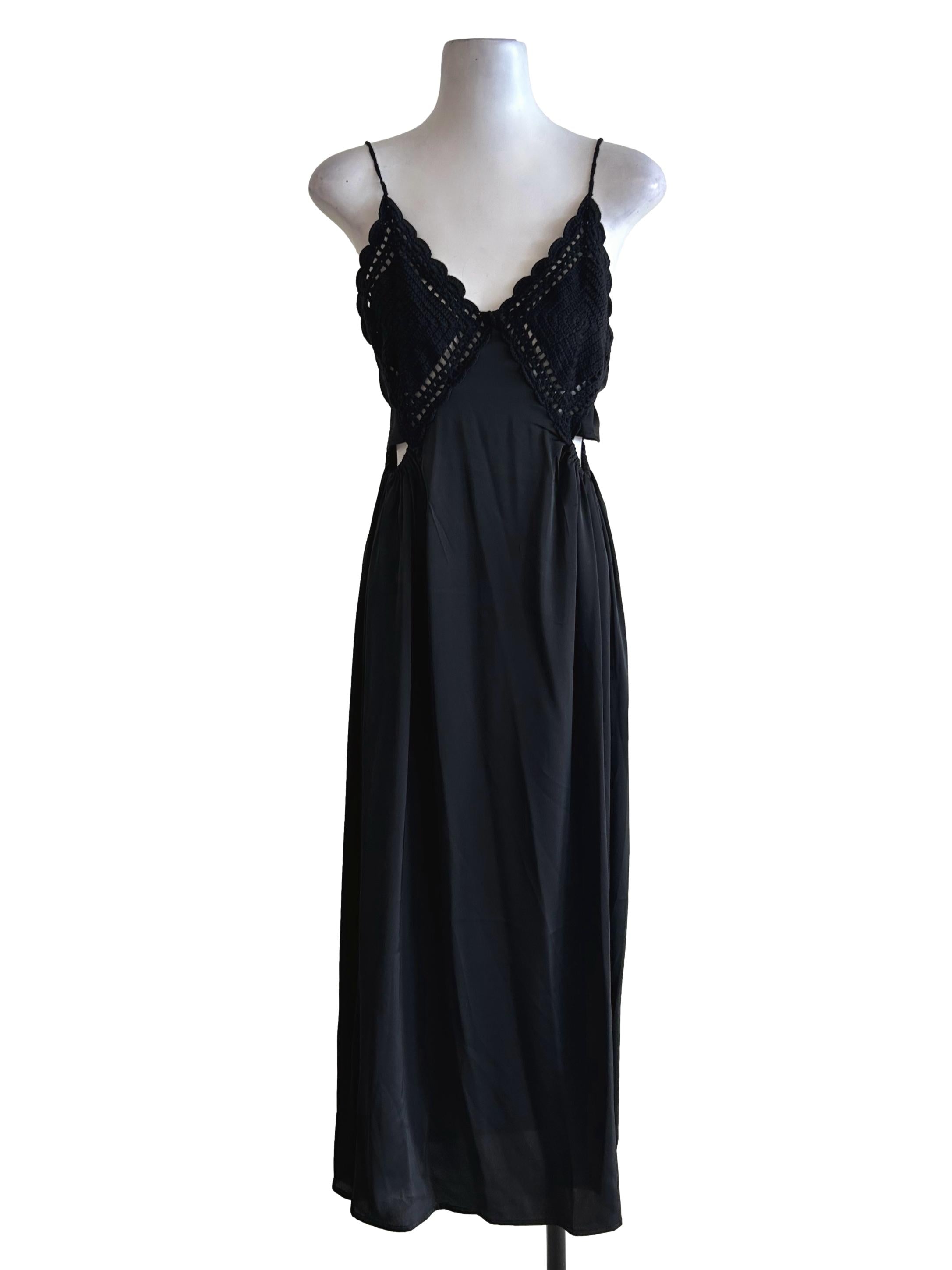 Black Silk Maxi Dress With Bralette Top