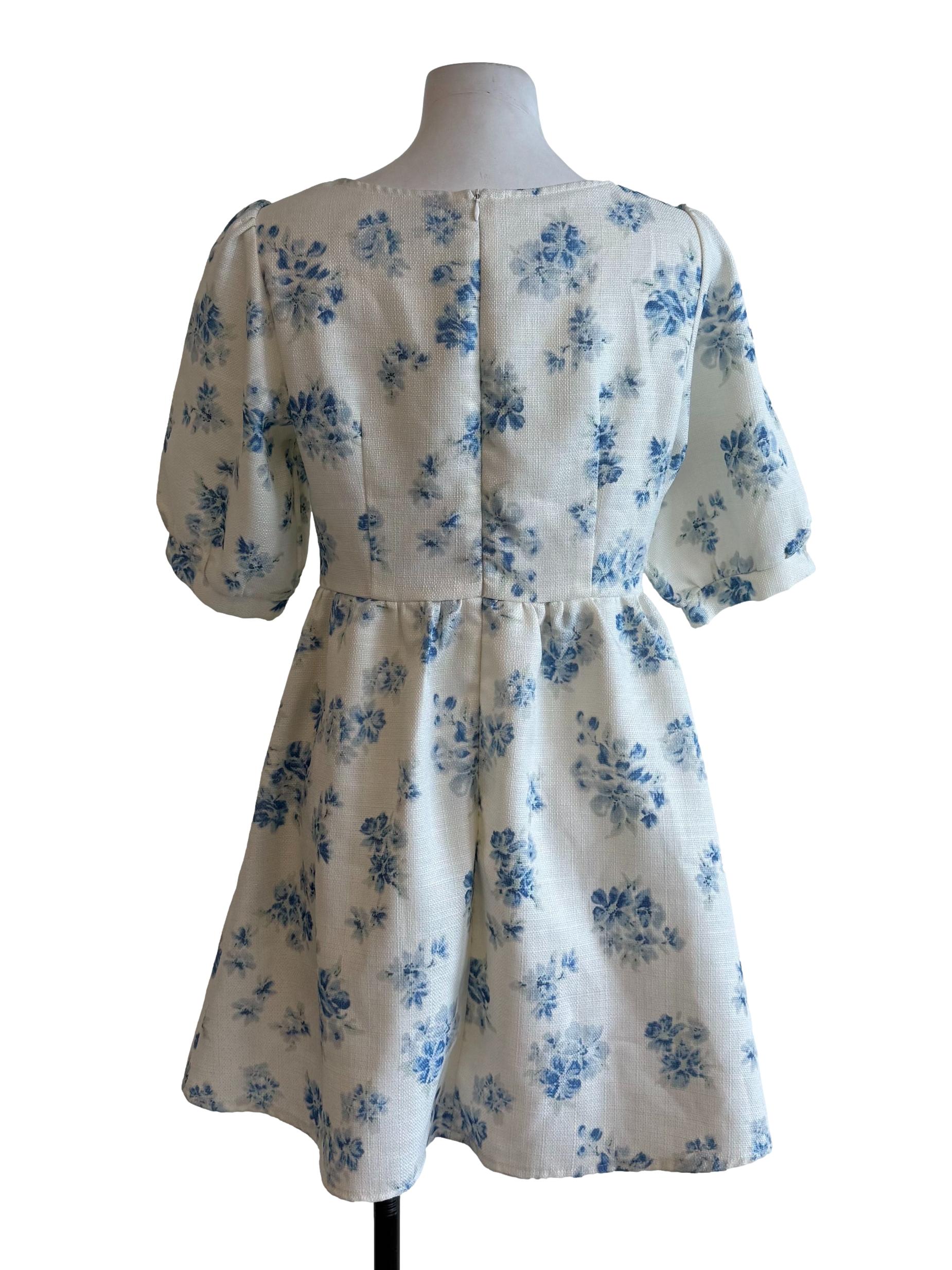 Off White Floral Juliet Sleeves Dress