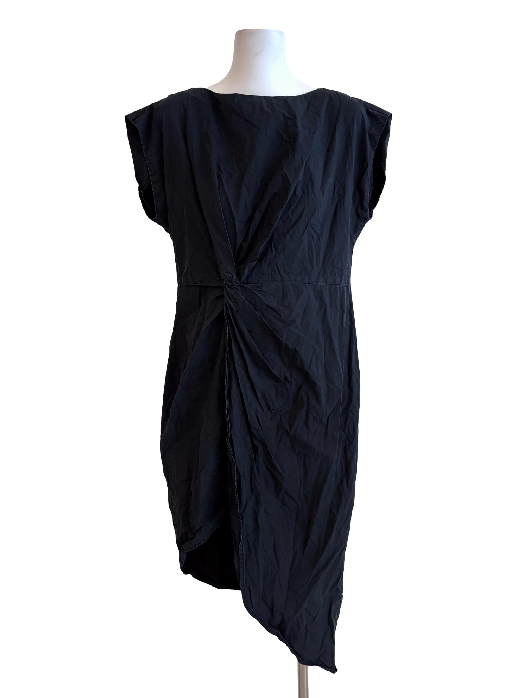 Jet Black Cotton Asymmetrical Dress