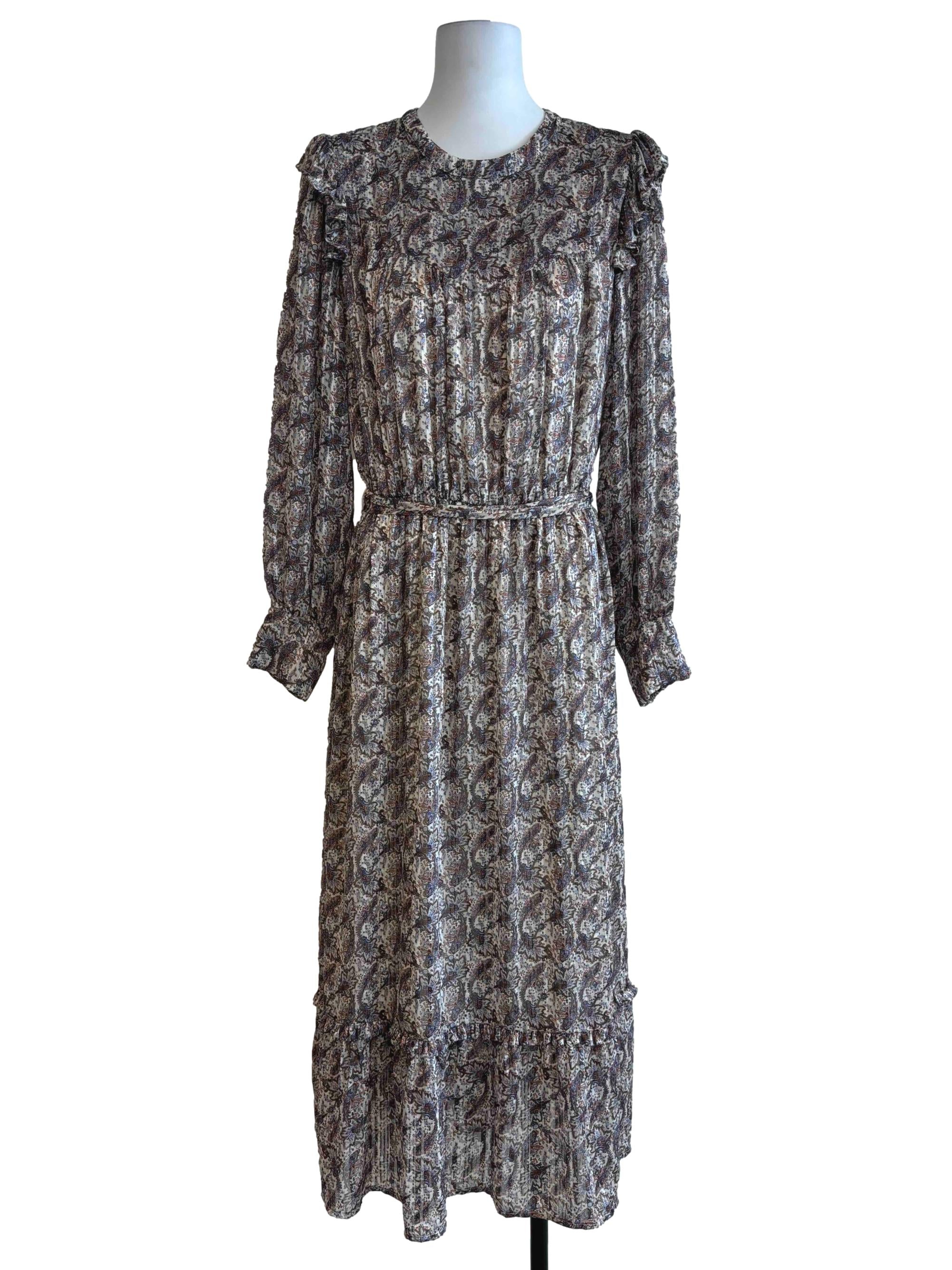 Sepia Brown Printed Ruffle Dress