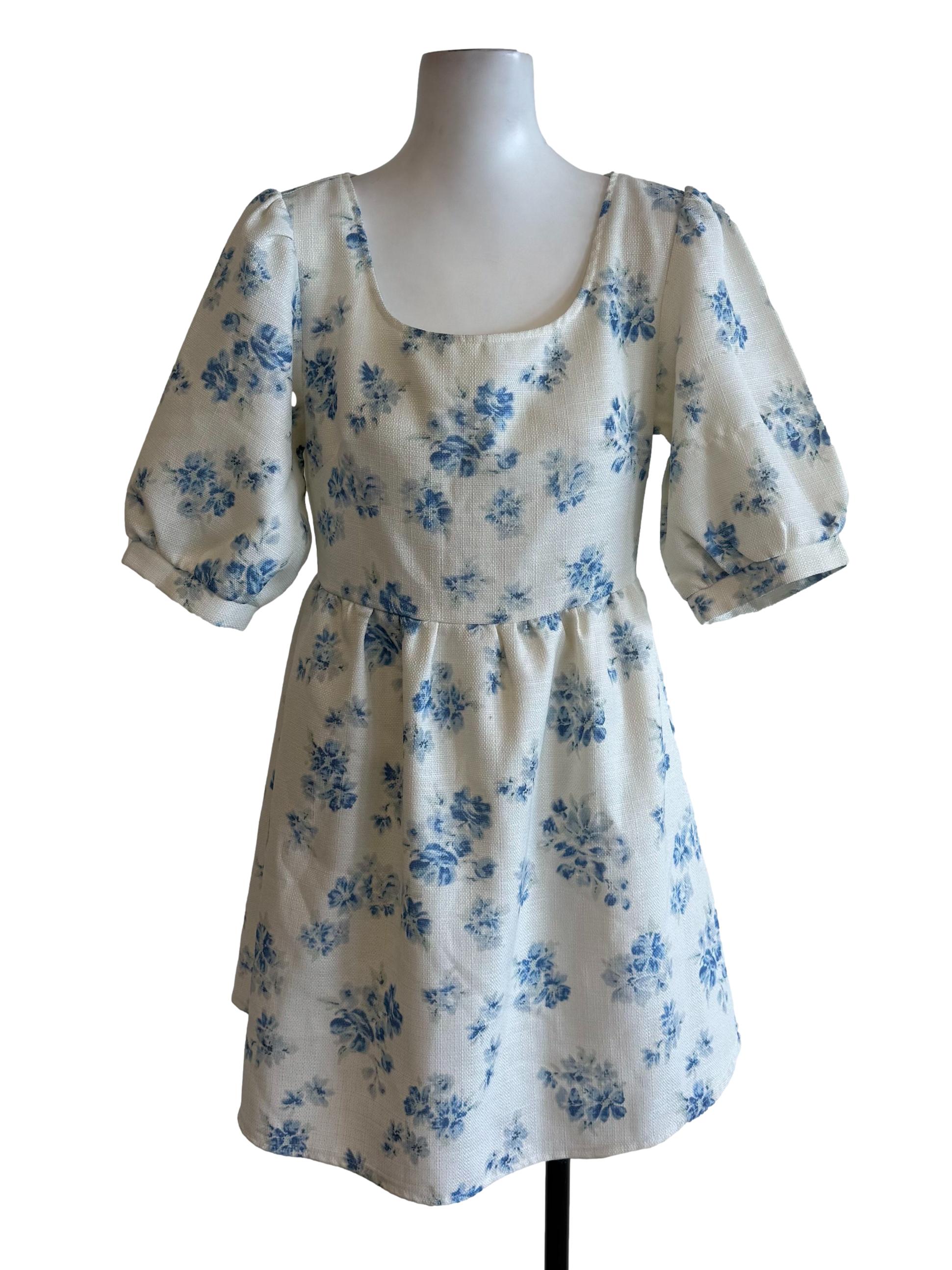 Off White Floral Juliet Sleeves Dress